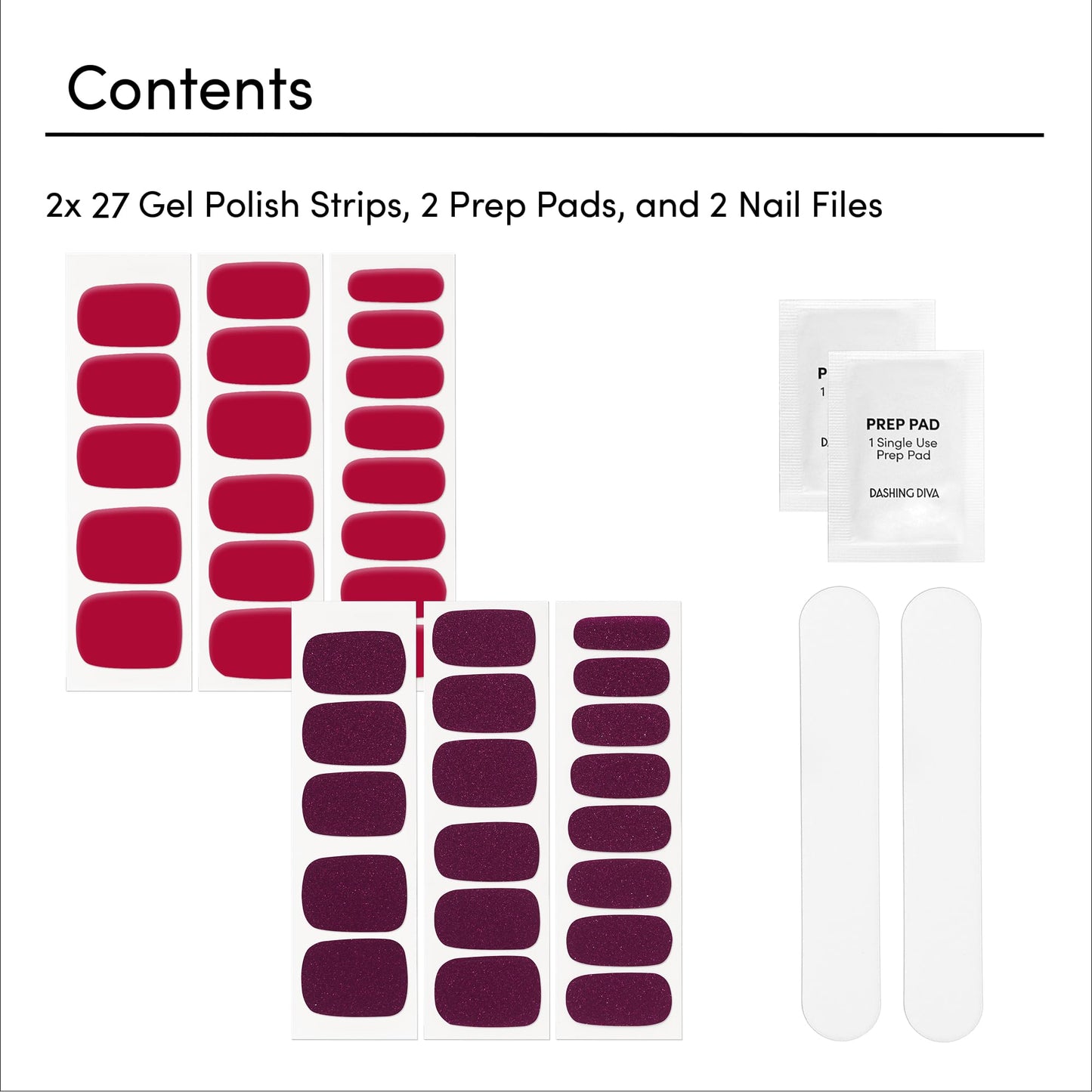 Dashing Diva Gloss Nail Strips Bundle - The Classic Reds Collection - Attention & Red Dahlia - UV Free, Chip Resistant, Long Lasting Gel Stickers - Contains 2 Sets