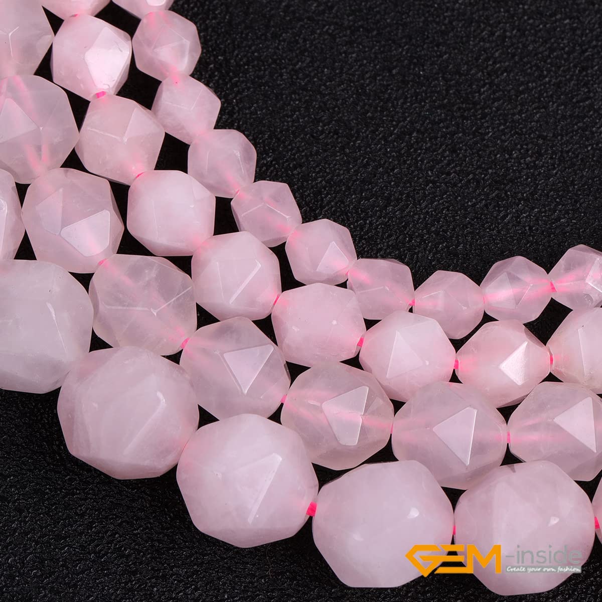 GEM-Inside Natural 8mm Pink Rose Quartz Gemstone Loose Beads Faceted Cambay Crystal Energy Stone Power for Jewelry Making 15"