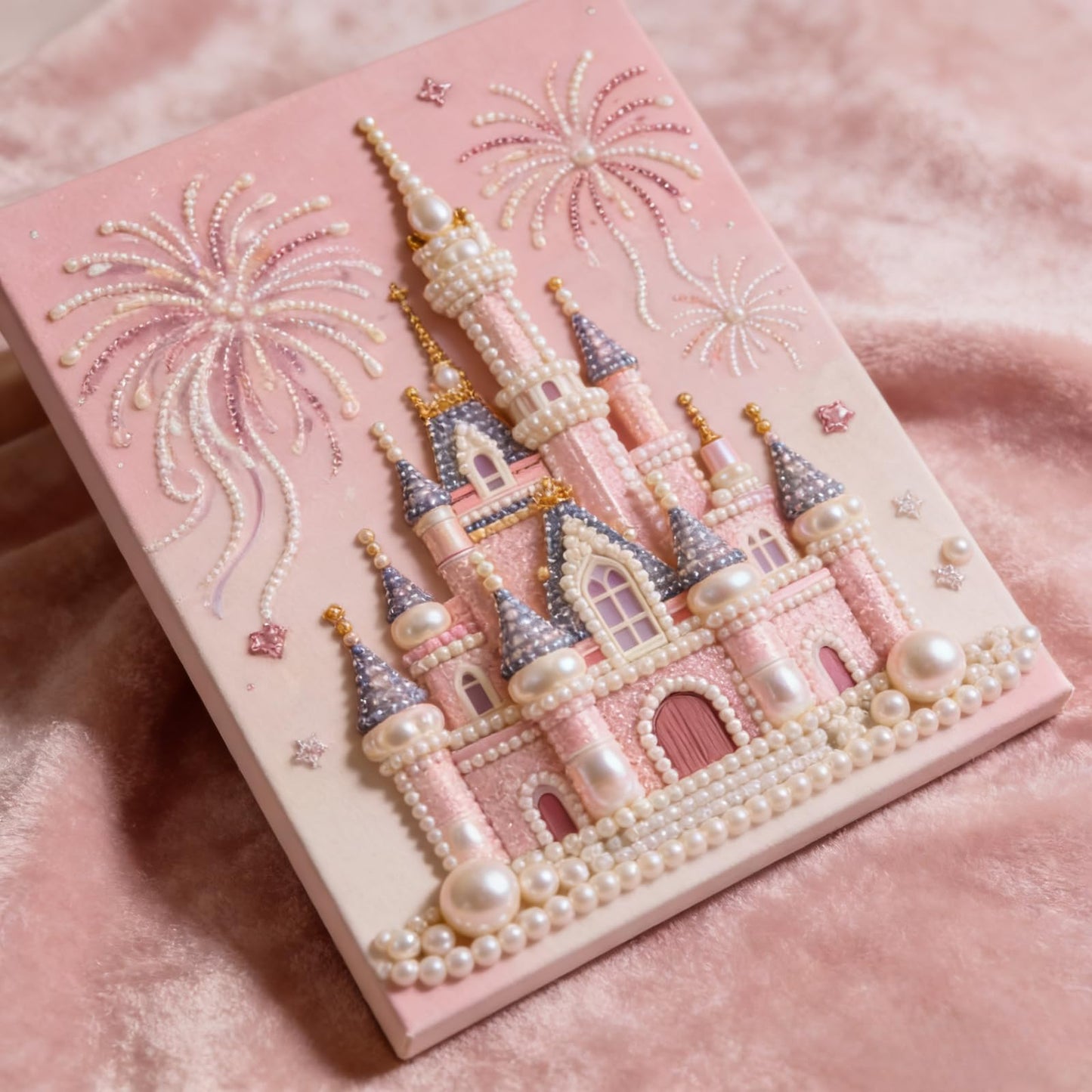 Jendfert DIY 3D Pearl Painting Kit, Castle Design with Fireworks, Plastic Pearl Art Craft for Adults and Beginners, Home Wall Decor - No Framework