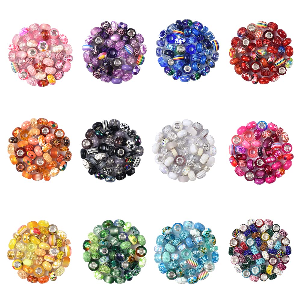 Aipridy 200 Pieces Assortment European Large Hole Beads Spacer Beads Rhinestone Craft Beads for DIY Charms Bracelet Jewelry Making (Rainbow)