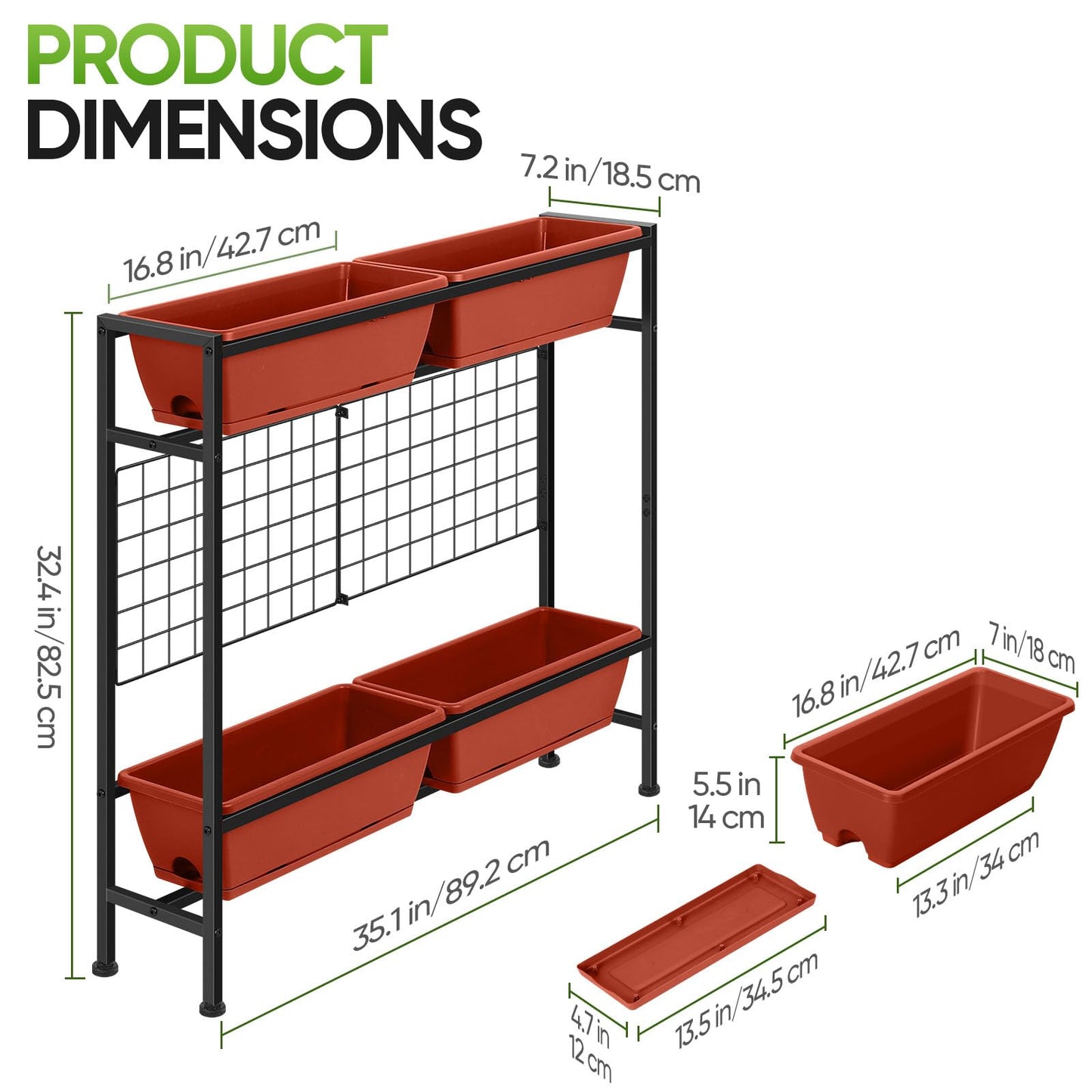 CADUKE Raised Garden Bed, Garden Raised Planter Box with Legs, 32" Elevated Vegetable Garden Beds with Drainage Holes & Trellis, Herb Garden Planter Outdoor for Vegetables, Balcony, Red