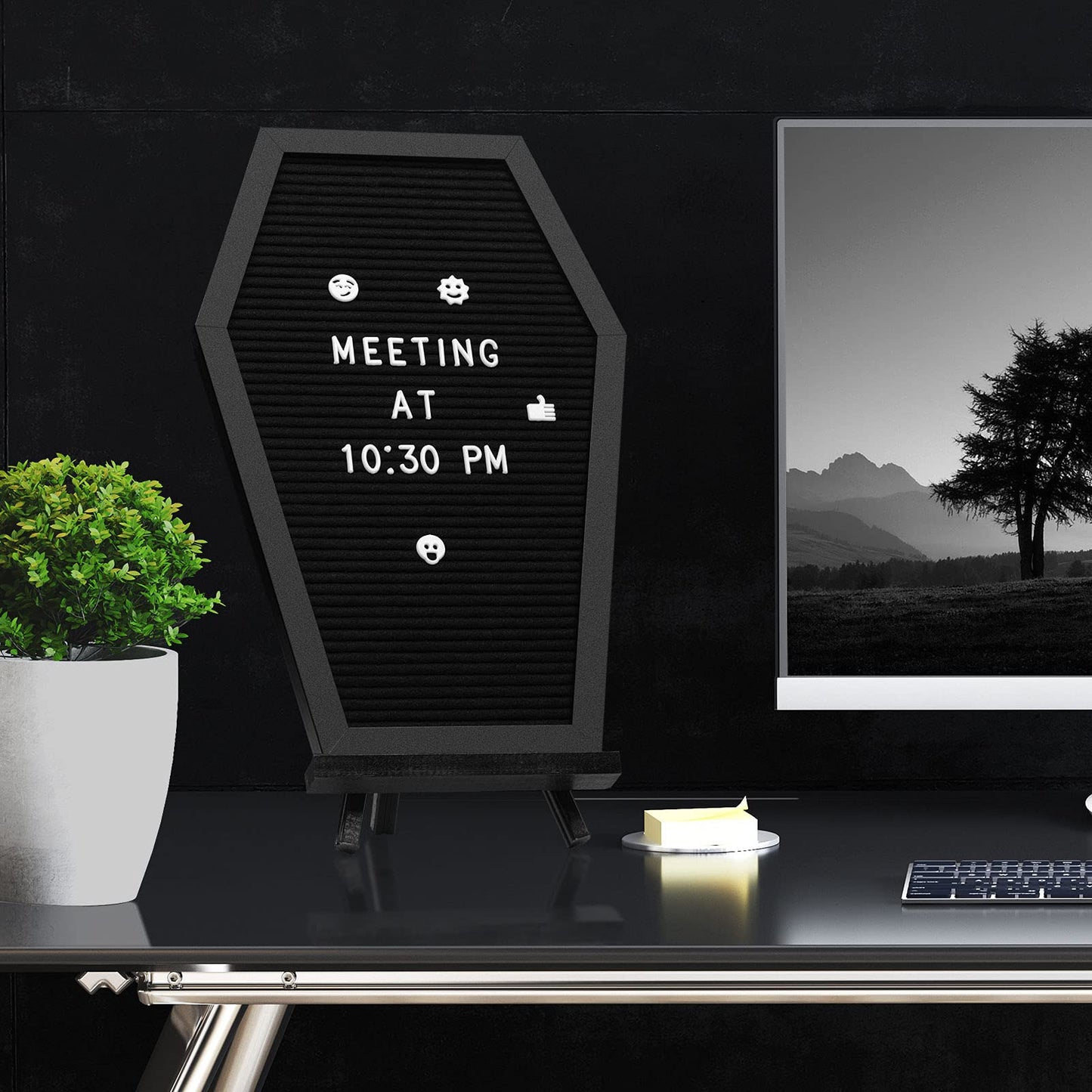 Gothvanity Gothic Coffin Letter Board - 500+ Characters Changeable Black Decor, Wooden 17x11 Inches, Table Top & Wall Mount for Home Office School