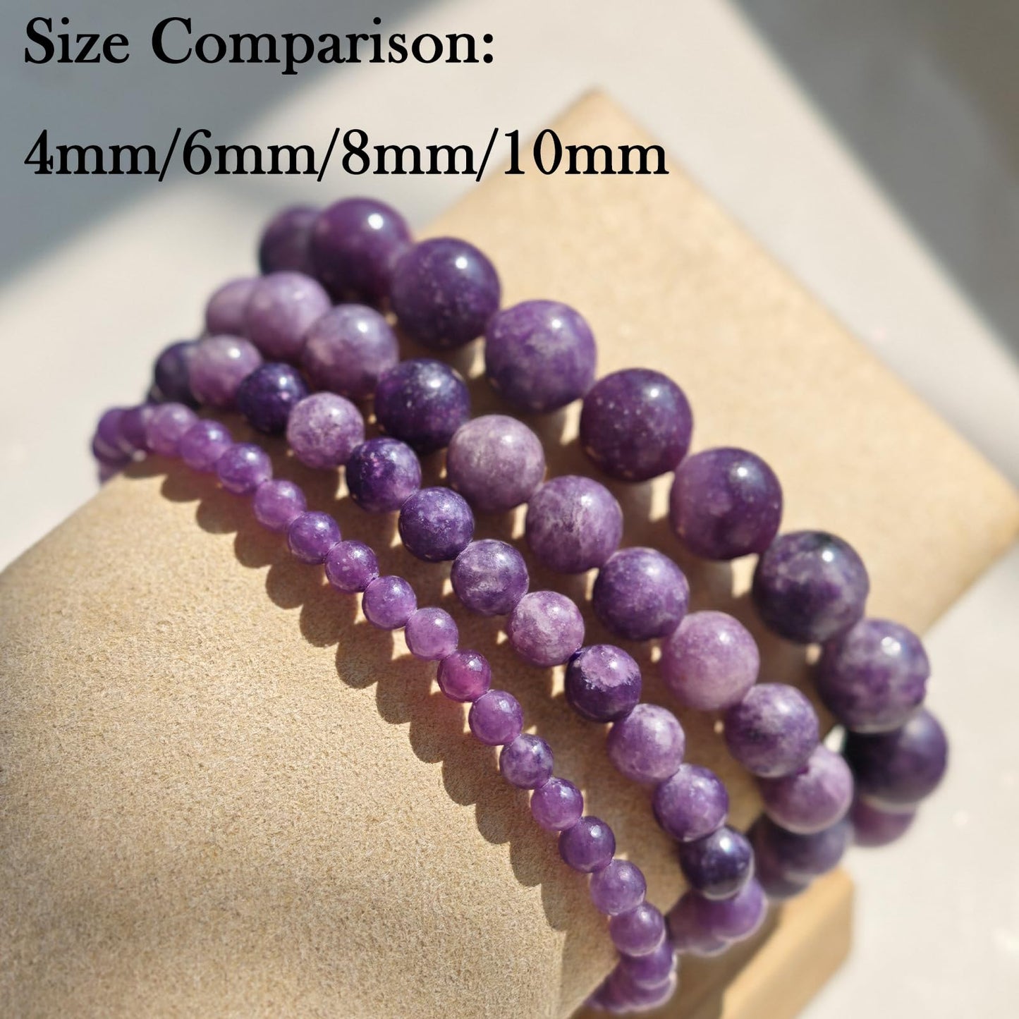 Handmade Natural Gemstone Elastic Bracelet - Healing Crystal Beads Jewelry, Unisex (Purple Lepidolite, 8mm)