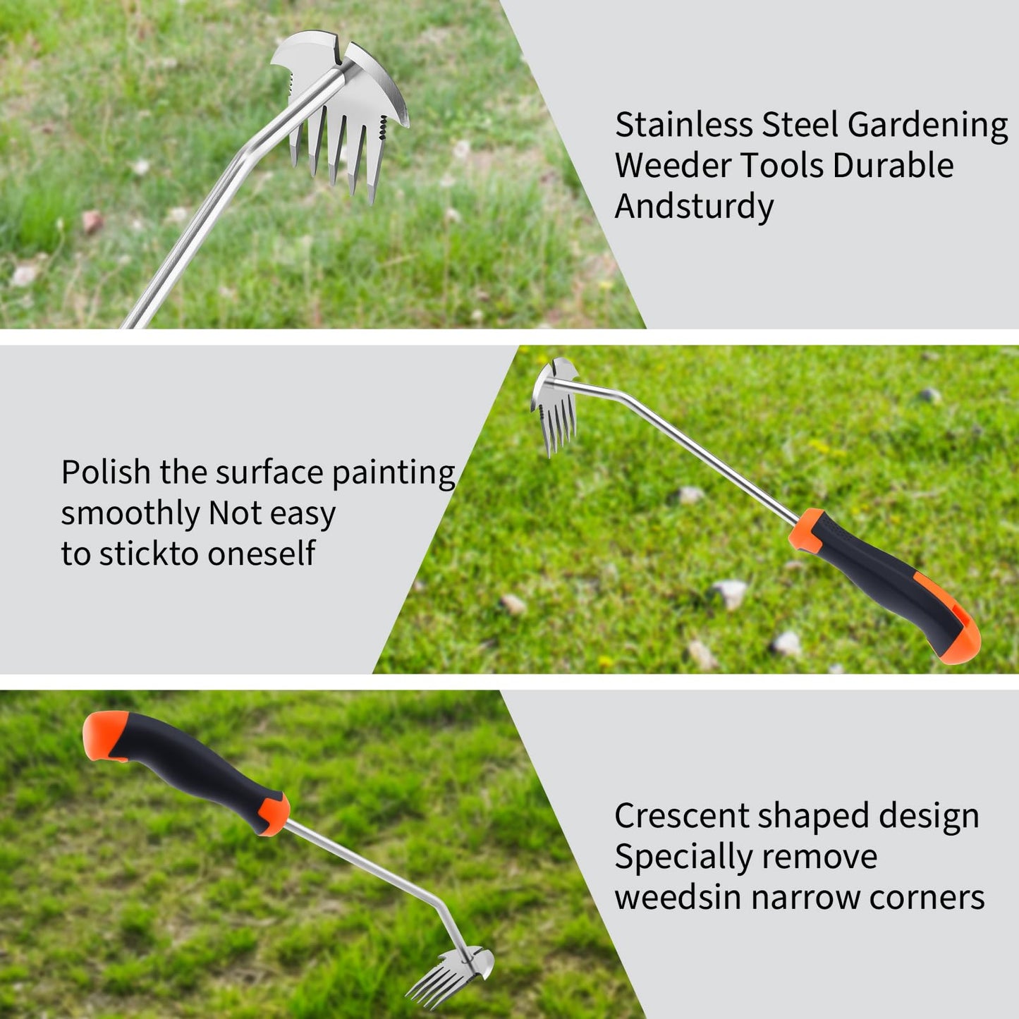 Weed Puller Tool, Portable Garden Weeder Tool, 2026 New Model Rubber Non-Slip Handle Stainless Steel 5-Teeth Weeding Tool, Garden Tools for Vegetable Gardening Backyard Farm Planting & Weeding Tool