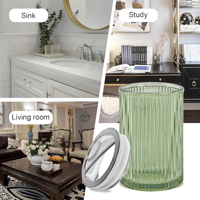 Green Toothbrush Holders for Bathrooms, 2pcs Glass Toothbrush Holder and 12oz Bathroom Tumbler Cup Set, Silver Tooth Brush and Toothpaste Organizer for Bathroom Vanity Countertop