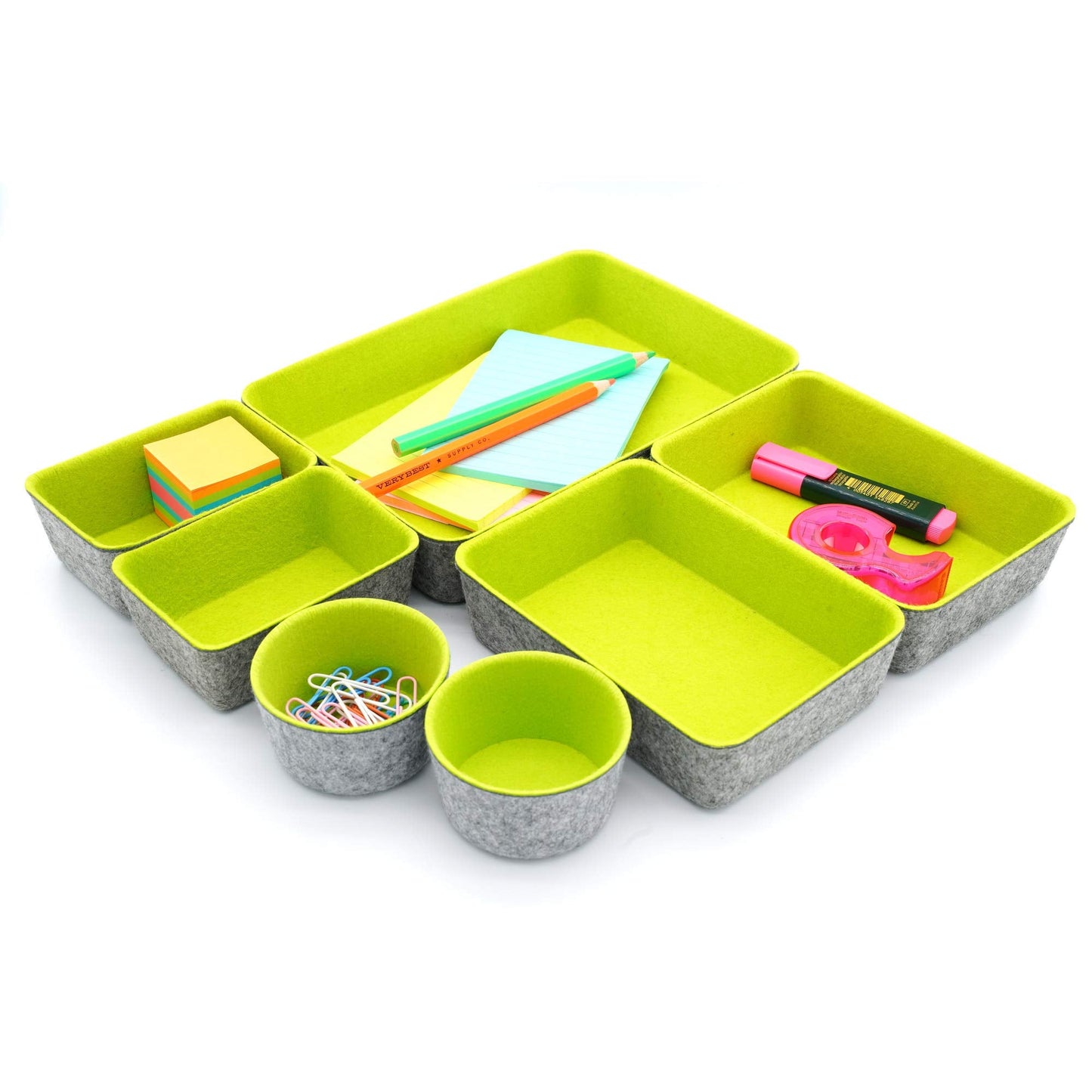 Welaxy Drawer organizer bin felt trays desk storage dividers for home office supplies Nightstand sort catchall entryway 7-piece Pack gift idea (Green)