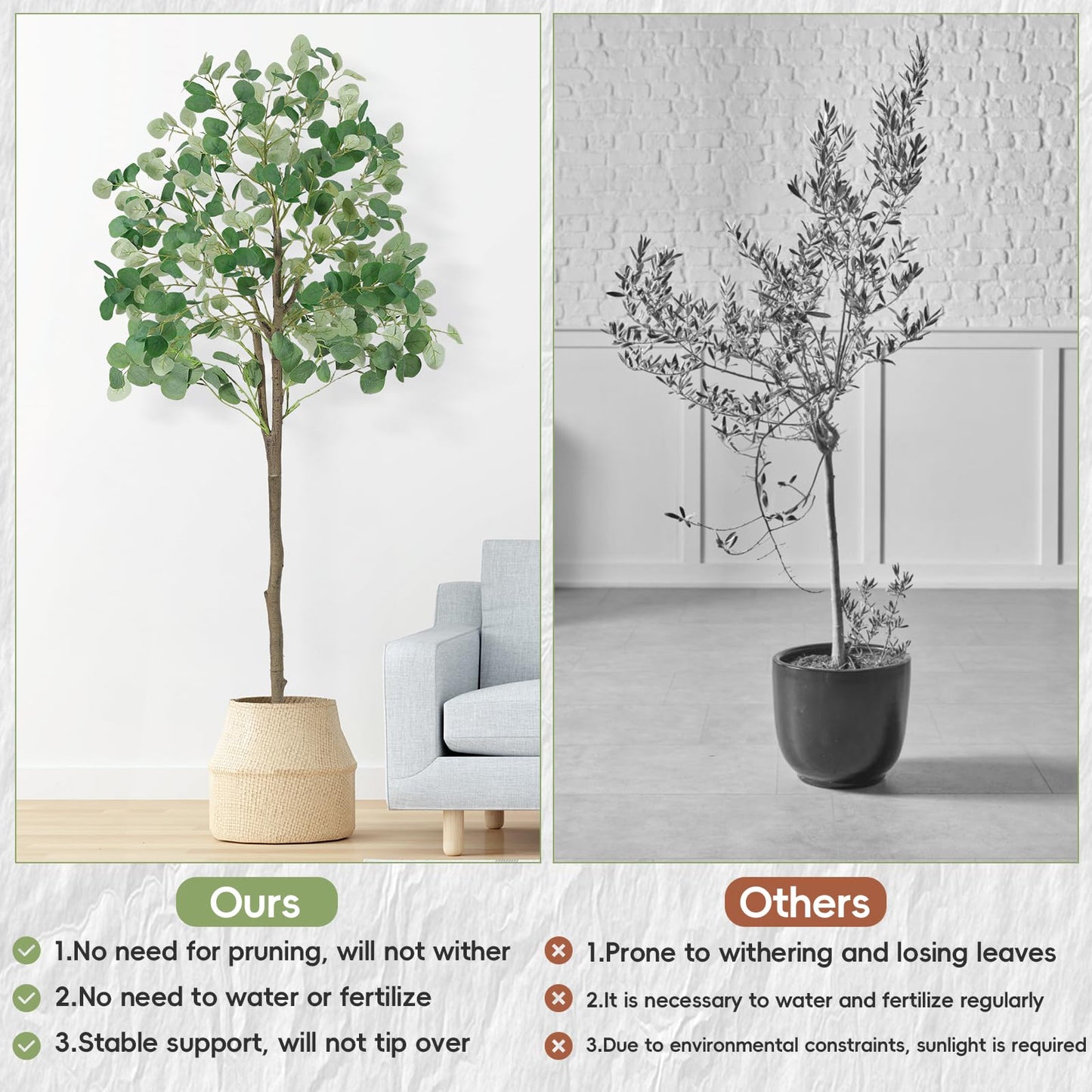 6ft Artificial Eucalyptus Tree, Realistic Faux Potted Plant with Plastic Nursery Pot, No Maintenance Indoor Decor for Home Office Living Room Floor Plant