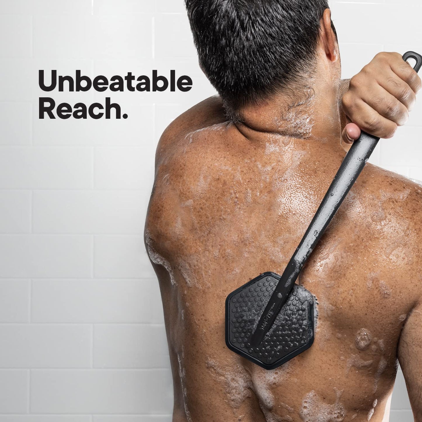 TOOLETRIES Silicone Back Scrubber for Shower – Exfoliating Back Brush for Men with Long Handle, Non Slip Grip – Body Washer to Clean Hard to Reach Areas, Durable Bath Accessory - Charcoal