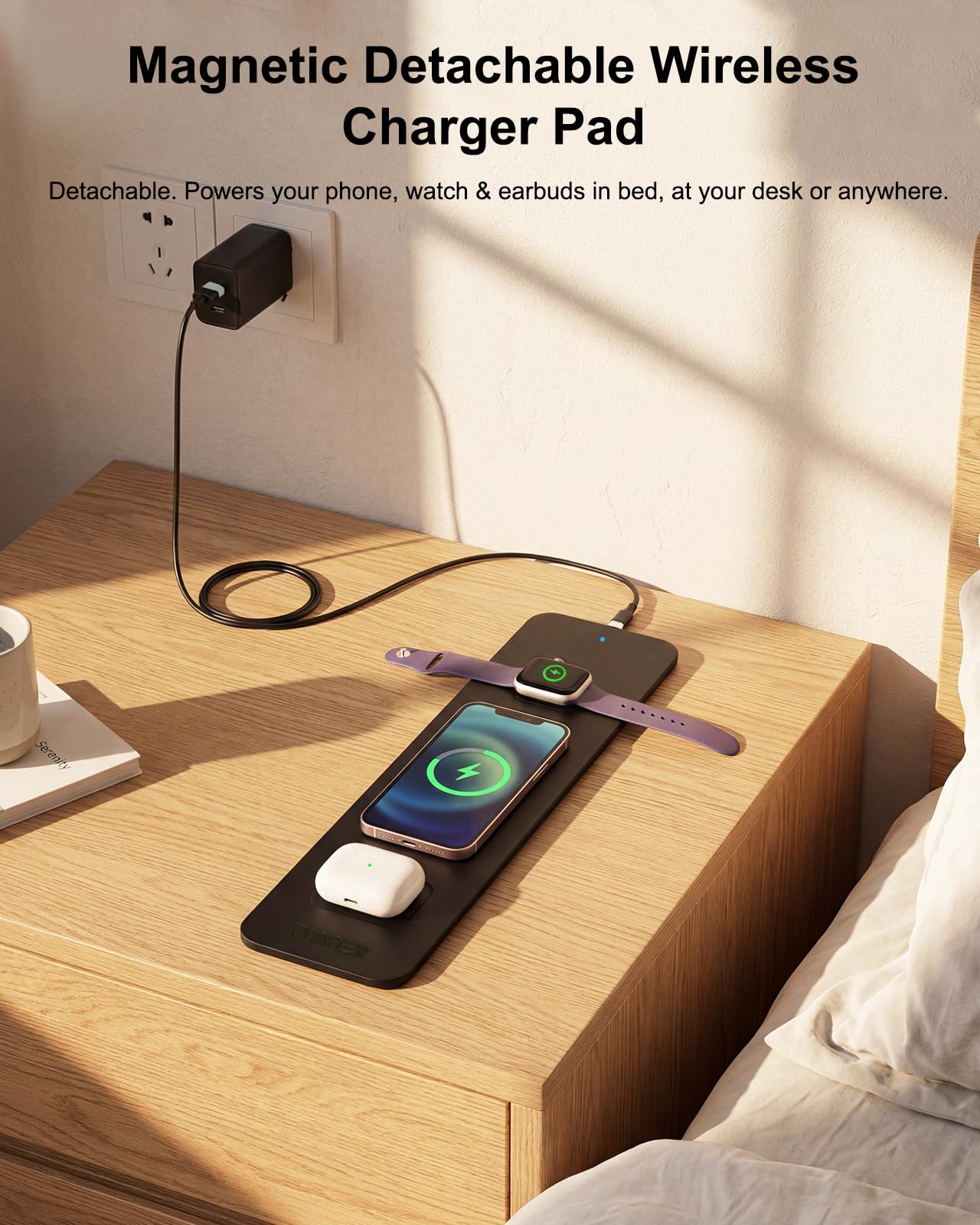 2nd Gen 25W 3-in-1 Wireless Fast Charging Mouse Pad, 35.43"×15.75" Large Waterproof Desk Mat, Magnetic Detachable Panel, Jacquard Fabric Rubber Base, for Office & Gaming