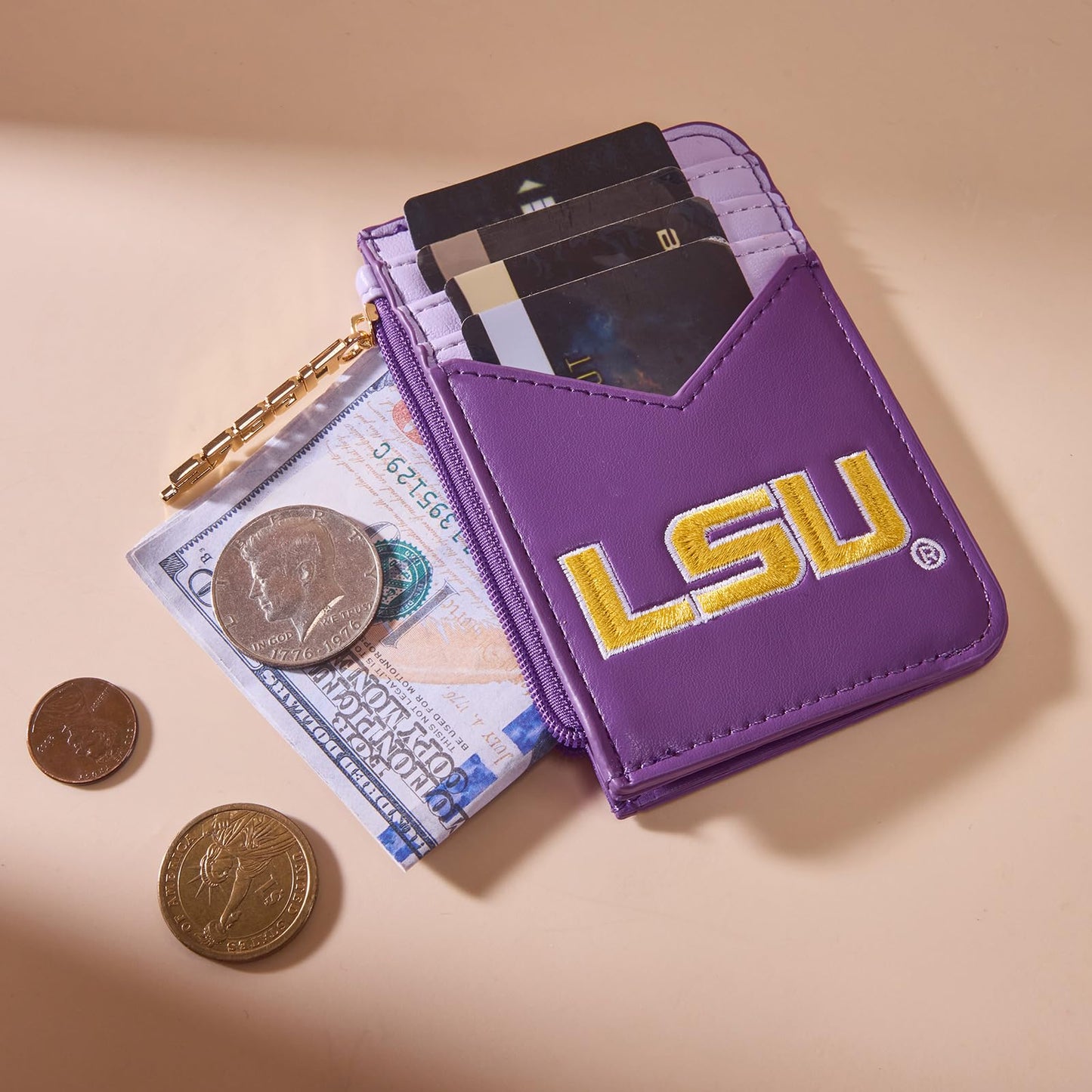 Montana West LSU Slim Wallet with RFID Blocking Card Holder, LSU Tigers Team Slim Wallets for Gift, Game Day & Concert Essential | Purple, NC-LSU021PP