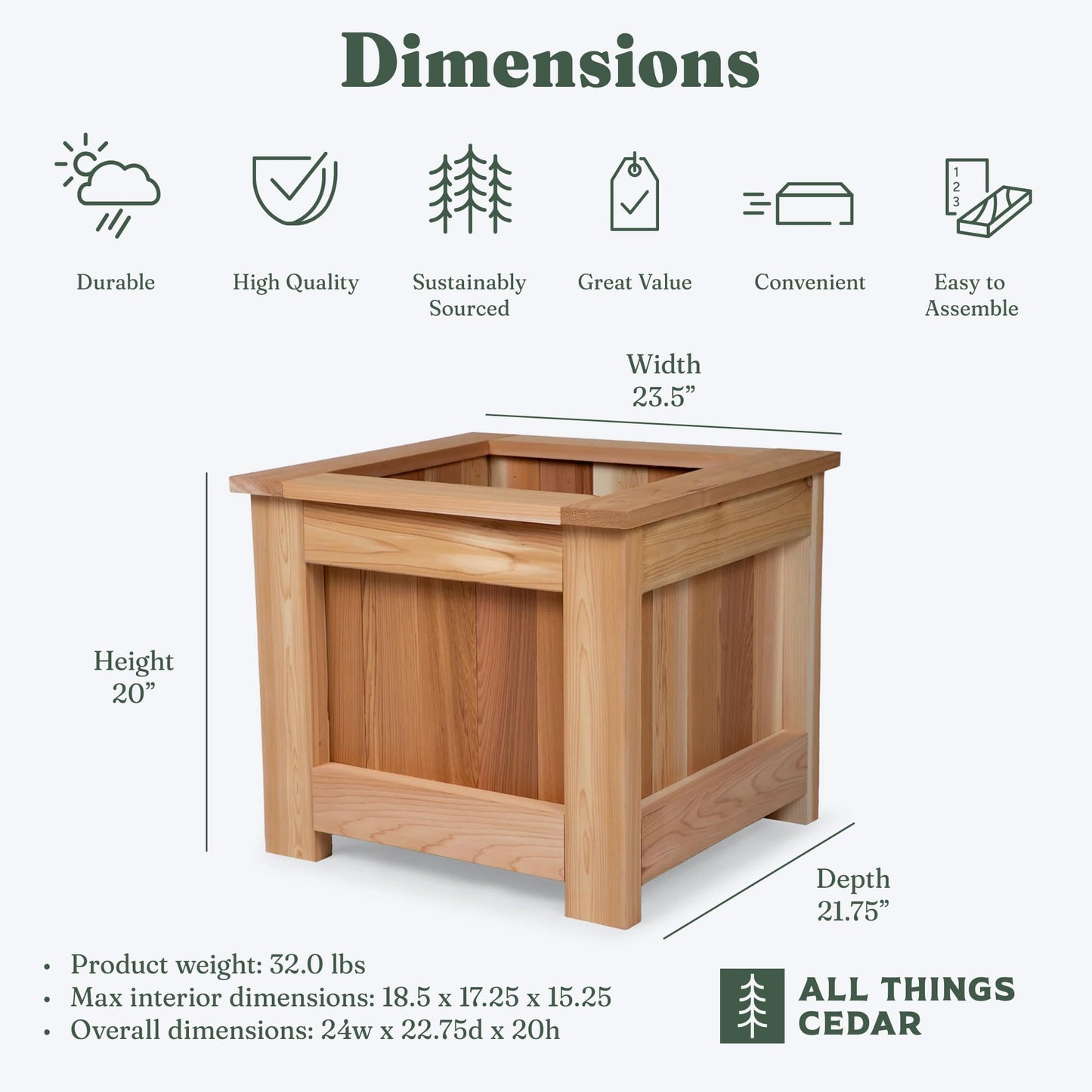 All Things Cedar Box Planter, Elevated Outdoor Cedar Wood Garden Bed, 2 Ft Wide, Natural