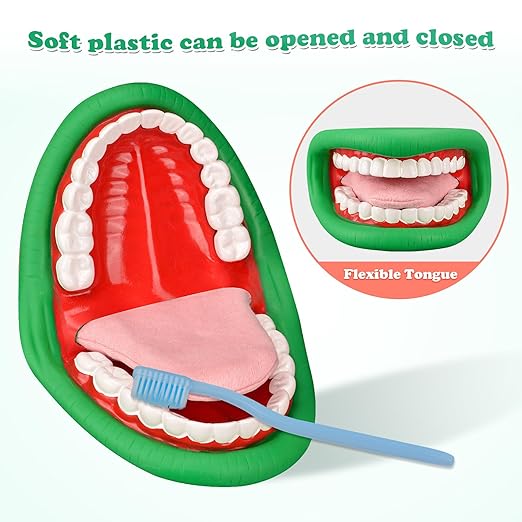 Ultrassist Ultrassist Mouth Hand Puppet Medium Size with Tongue for Kids Green Color, Mouth Puppet for Speech Therapy, Include Toothbrush