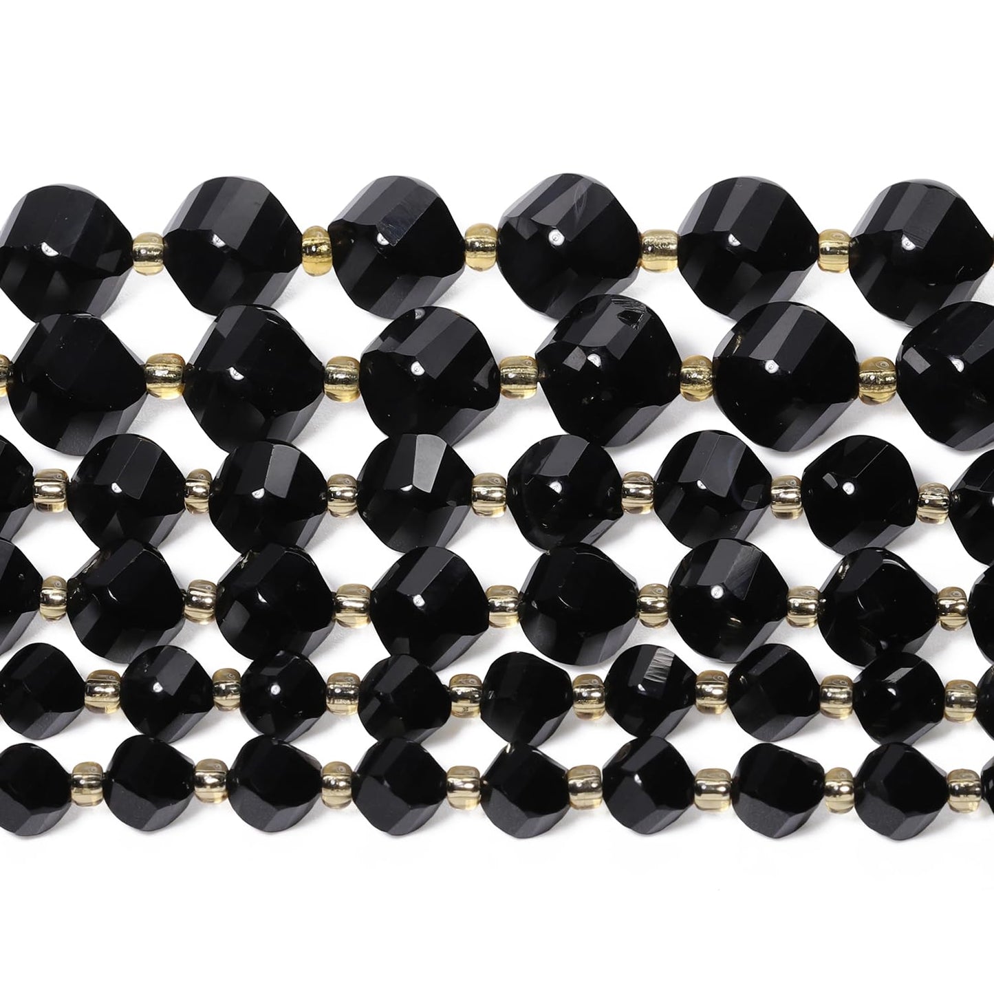 Yochus 42pcs Natural Black Tourmaline Stone Beads for Bracelet，2strands 6mm Facted Twist Loose Gemstone Beads for Jewelry Making DIY Craft Necklace Earring
