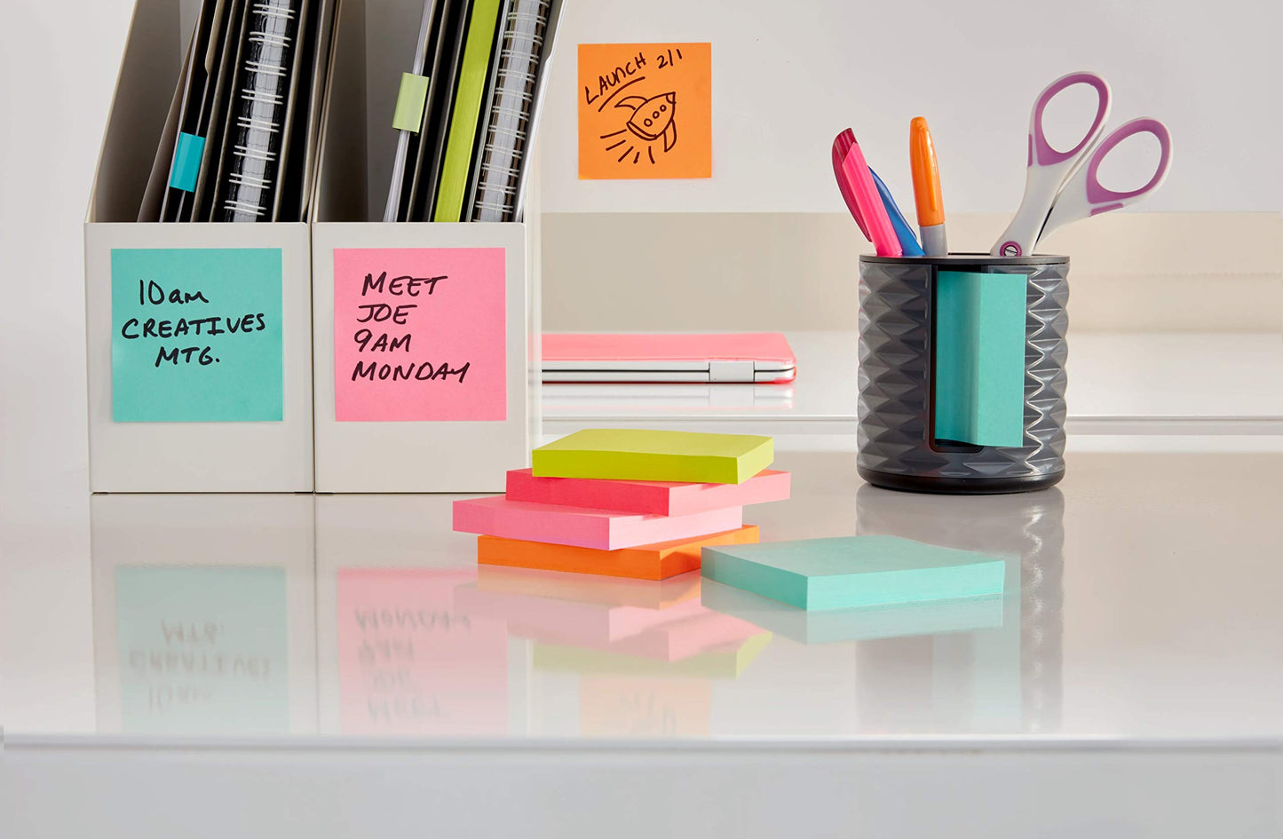 Post-it Note Dispenser, Vertical Design, Pop-Up Notes, Black with Grey Geometric Pattern, 1 Aqua Splash 3 in x 3 in Super Sticky Note Pad