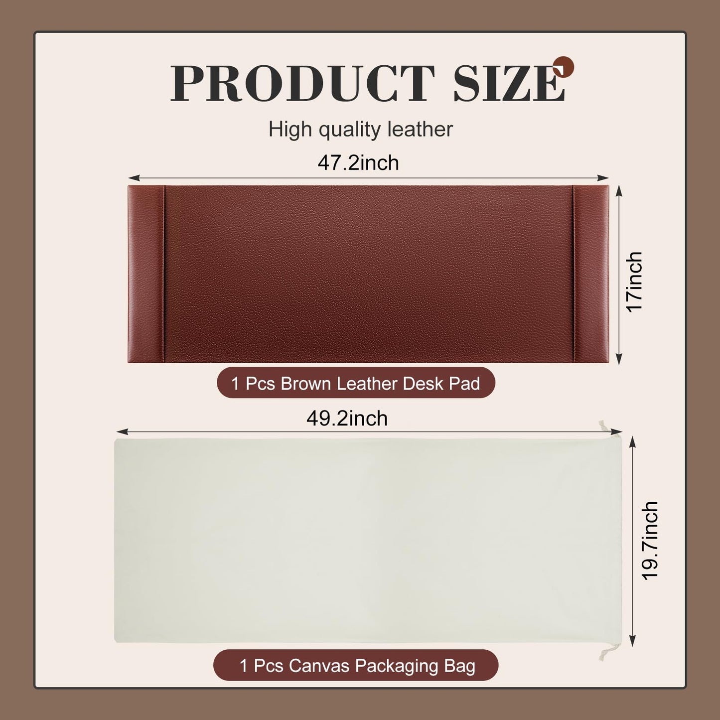 Saysurey 47.2 x 17 Inch Leather Desk Pad Protector with Side Rails, Executive Office Desk Mat for Home Workspace, Writing Surface, Mouse & Keyboard Pad, Elegant Gift for Men Dad Husband(Brown)