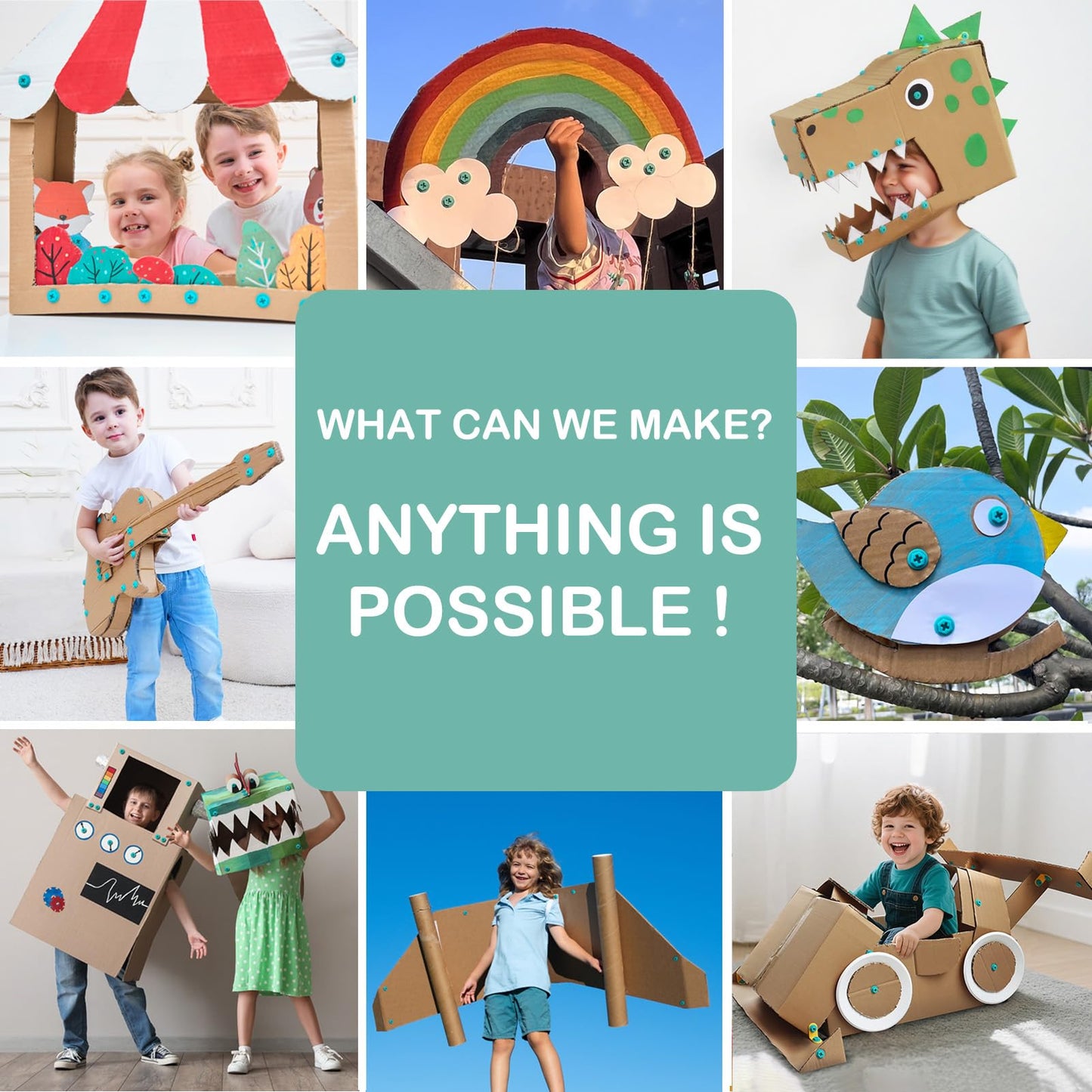 Kizzikids Cardboard Tools for Kids with Cutter &Tool Box, 149 PCS Cardboard Construction Kit for Family & Team Activities, Creative STEM Educational Toys Gift for Boys and Girls Aged 5+