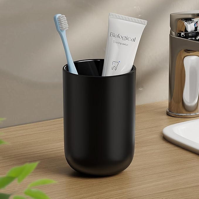MOPMS Toothbrush Cup 13oz 380ml, Unbreakable Reusable Bathroom Tumbler 1Pc, Non-Slip Plastic Bathroom Cup Toothbrush Holders for Bathroom, Black