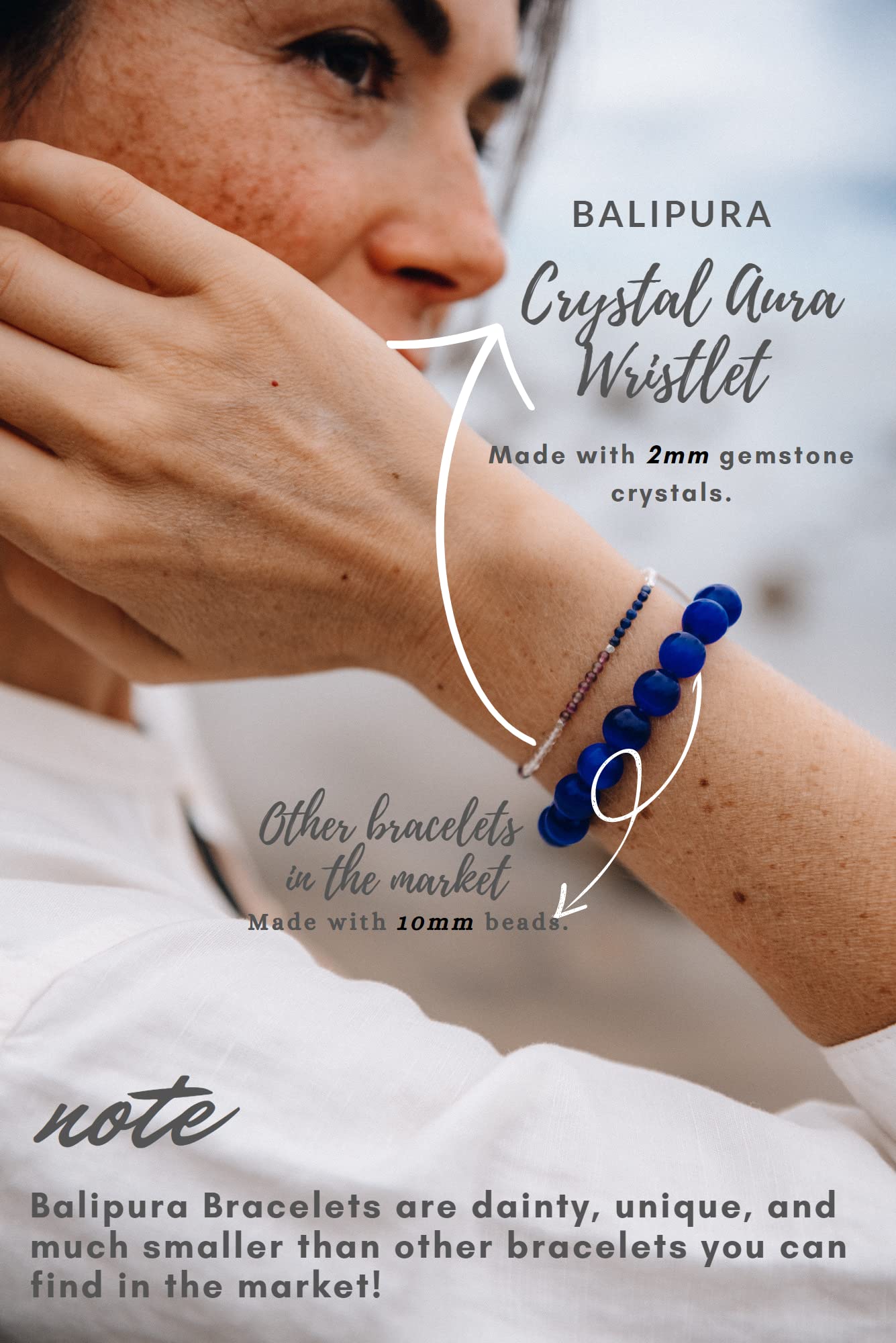 BALIPURA - Let Go Aura Bracelet for Women - 2mm SMALL (TINY) BEADS Healing Crystal, Natural Gemstones, Clear Quartz - 925 Solid Silver Beads - Essential Women Real Stone - (Let Go)…