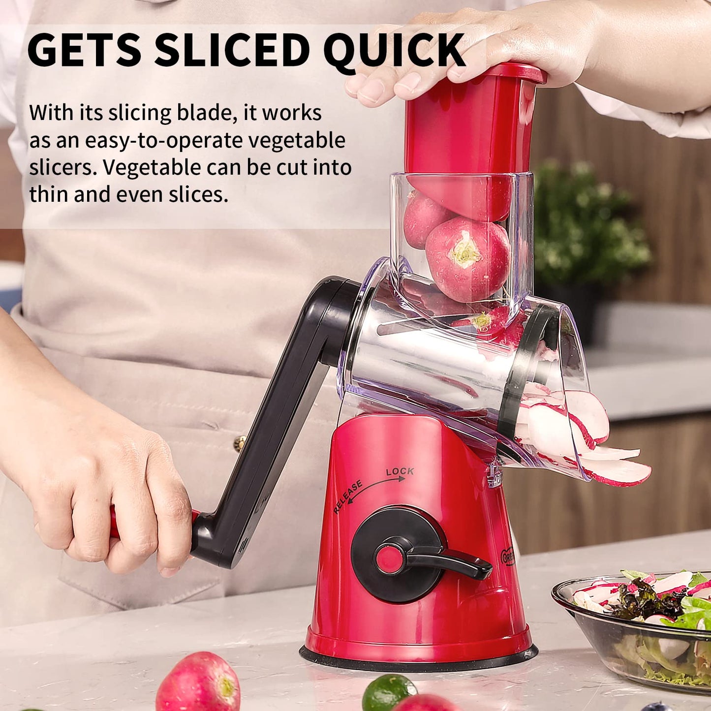 RIGSTNE Rotary Cheese Grater, 3 in 1 Cheese Shredder Grater Rotary with Handle, Vegetable Mandoline Slicer Shredder for Vegetable, Cheese, Nut