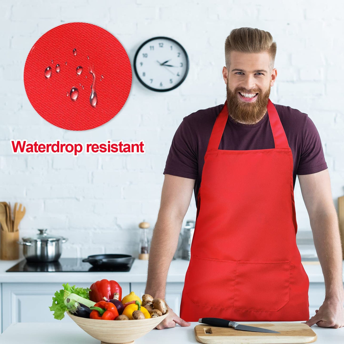Syhood 18 Pack Bib Apron Bulk Unisex Plain Adjustable Apron with Pocket for Chef Cook Craft Kitchen Painting(Red)