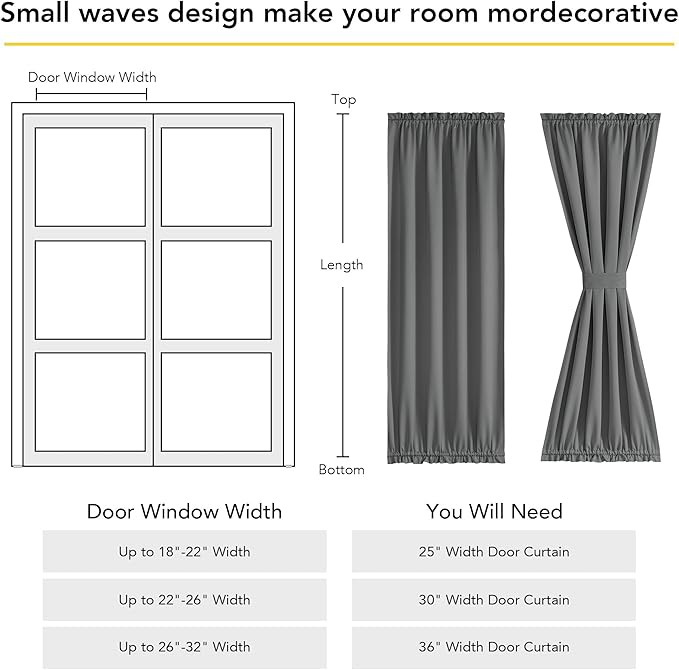 NICETOWN 100% Blackout Sidelight Door Curtain for French Front Window, Thermal Insulated Door Curtains for Kitchen, Privacy Thermal Insulated Side Window Cover, W25 X L64, Grey, 1 Panel