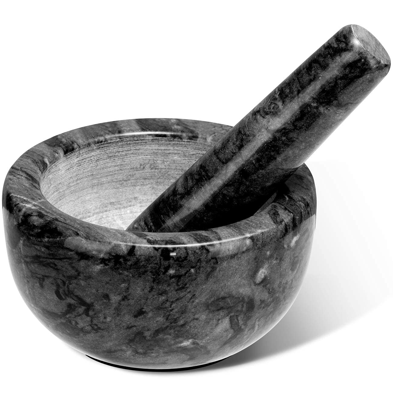 Tera Marble Mortar and Pestle Set Small Bowl Solid Stone Grinder Spice Herb Grinder Pill Crusher (Black, Diameter 4.64")
