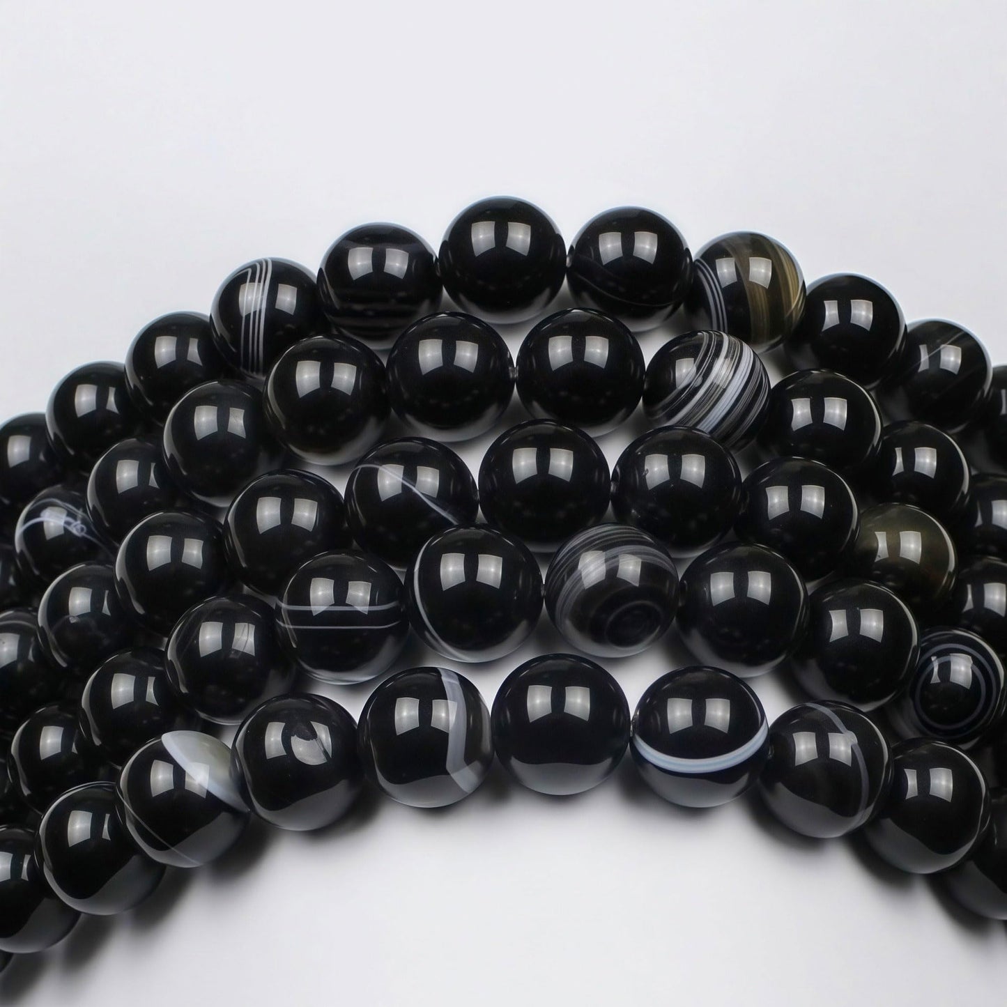 MJDCB Natural Black Striped Agate Round Loose Beads for Jewelry Making DIY Bracelet Necklace (10mm)
