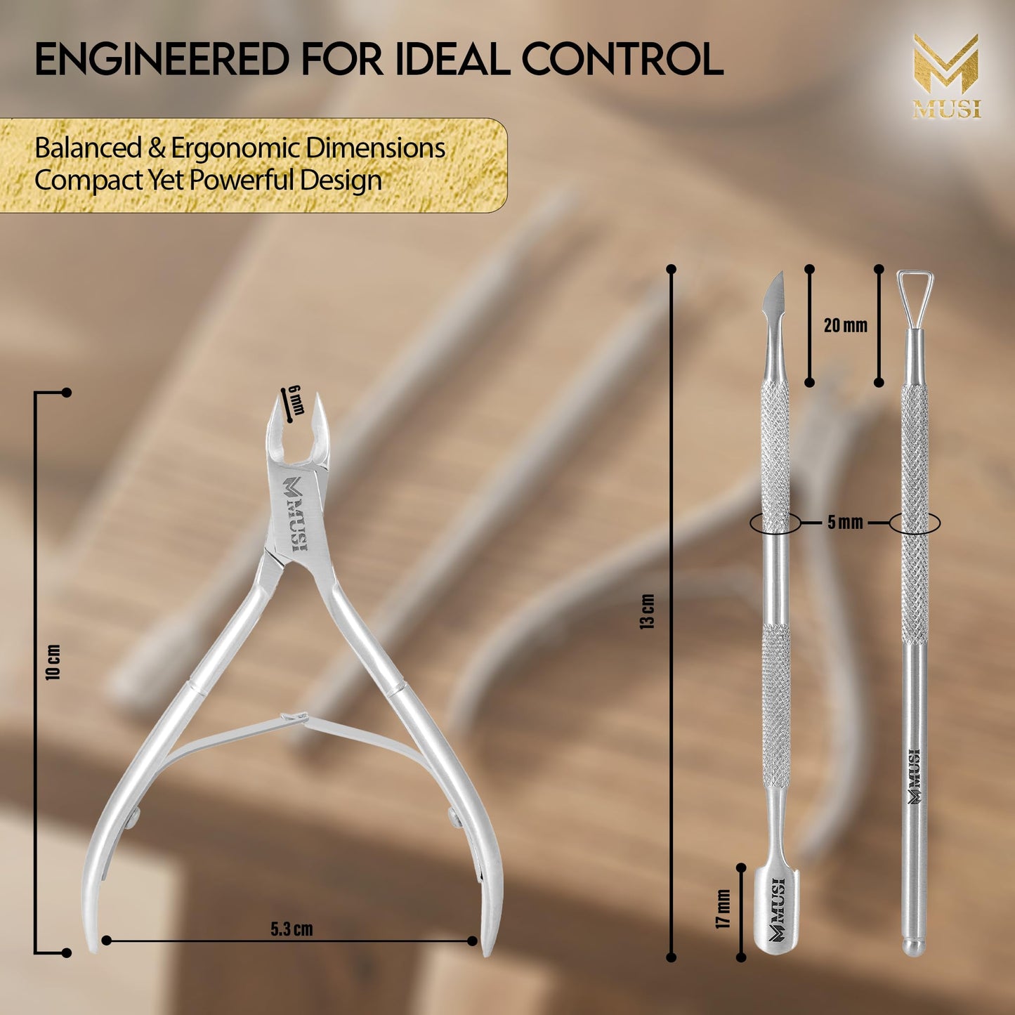 MUSI 3 PC Cuticle Trimmer Clippers & Pusher, Trim Cuticles & Remove Dead Skin for Manicure & Pedicure and Groom Fingernails & Toenails with Sharp, Efficient Cuticle Nipper Kit Men & Women