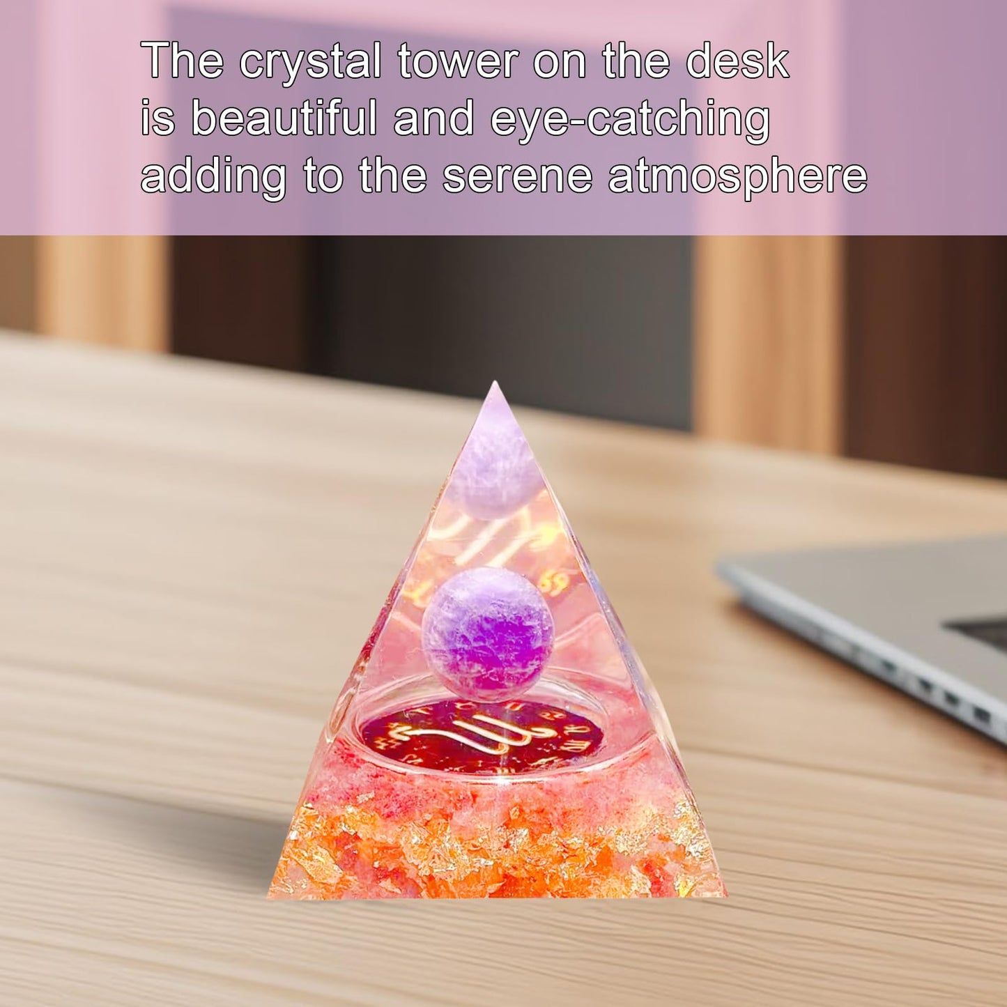Saefheled Twelve Constellations Scorpio Orgone Pyramid,Natural Amethyst&red Strawberry Orgonite Crystal Healing Pyramid for Protection Chakra,Unique Constellation Pyramid for Positive Energy(6cm)