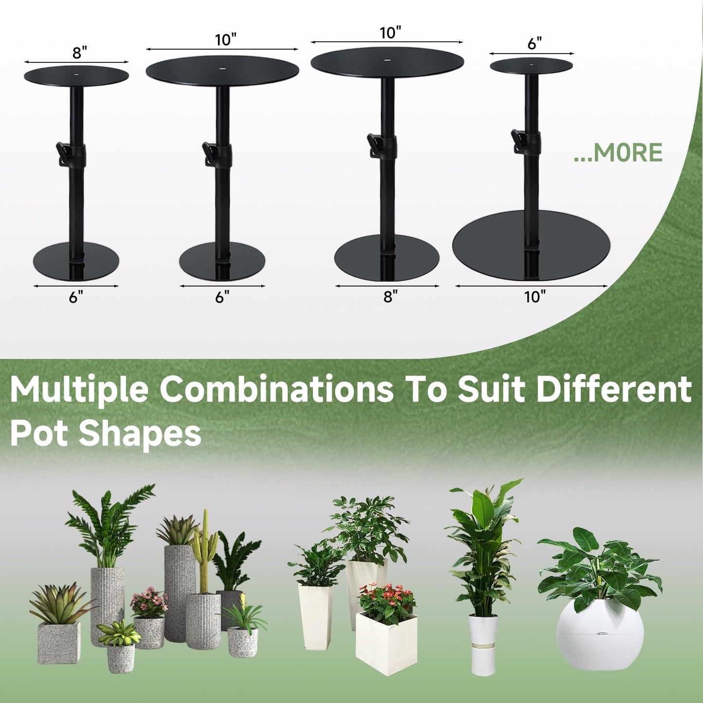 Risirica Adjustable Plant Risers for Inside Pots,17-32" Adjustable Pure Iron Planter Inserts, Planter Risers Insert Filler for Large Pots,Indoor & Outdoor Insert with 8-10” Top & 6-10” Base