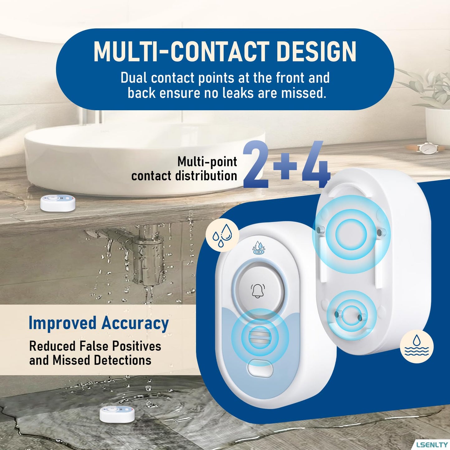 LSENTLY Water Leak Detector Supports 5 Years Standby Time, LED Indicator & 100dB Leak Alarm & Low Battery Reminder Water Alarm, IP66 Waterproof for Home, 3 Pack (Cannot Connect Wi-Fi)