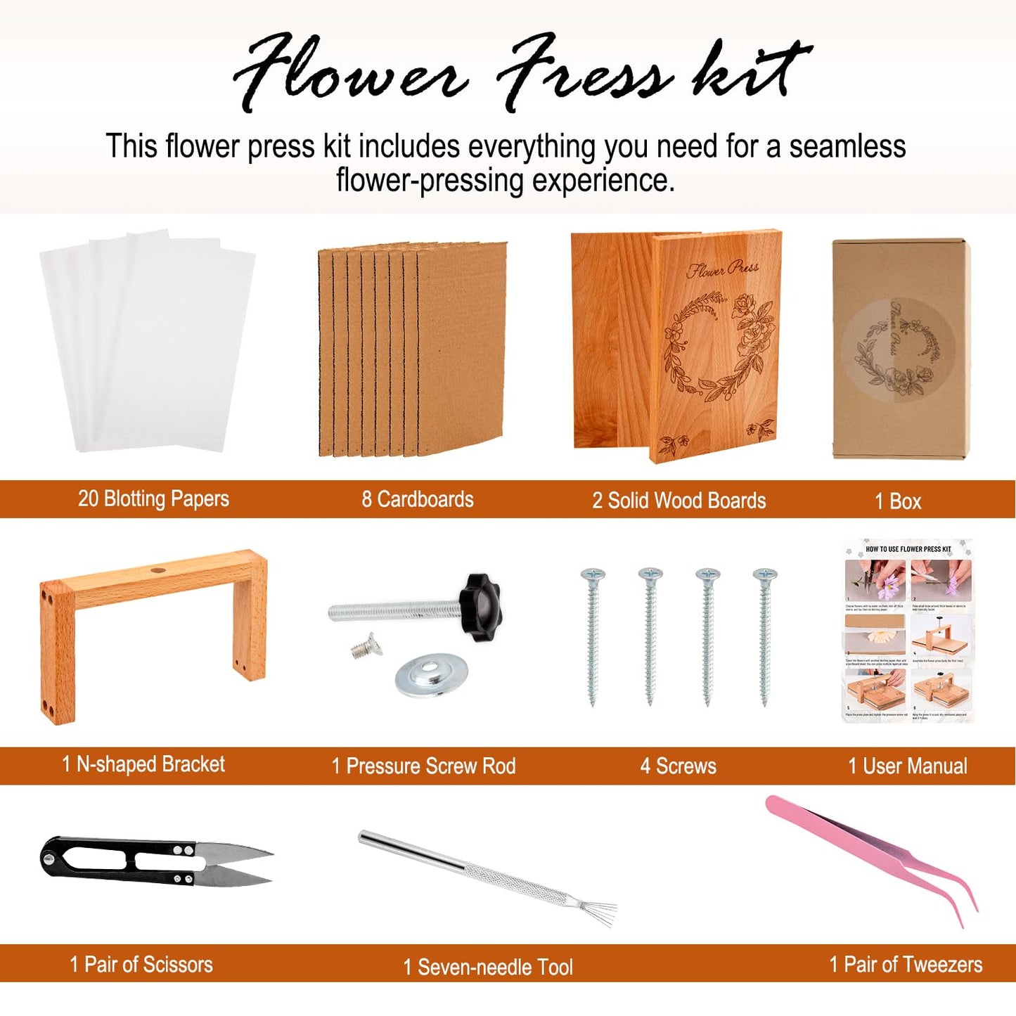 NPBIYOYG Large Flower Press Kit, 8 Layers Wooden Flower Press, Even Pressure for Wedding Bouquet Leaf Pressing DIY Arts and Crafts, Pressed Flowers Preservation for Adults