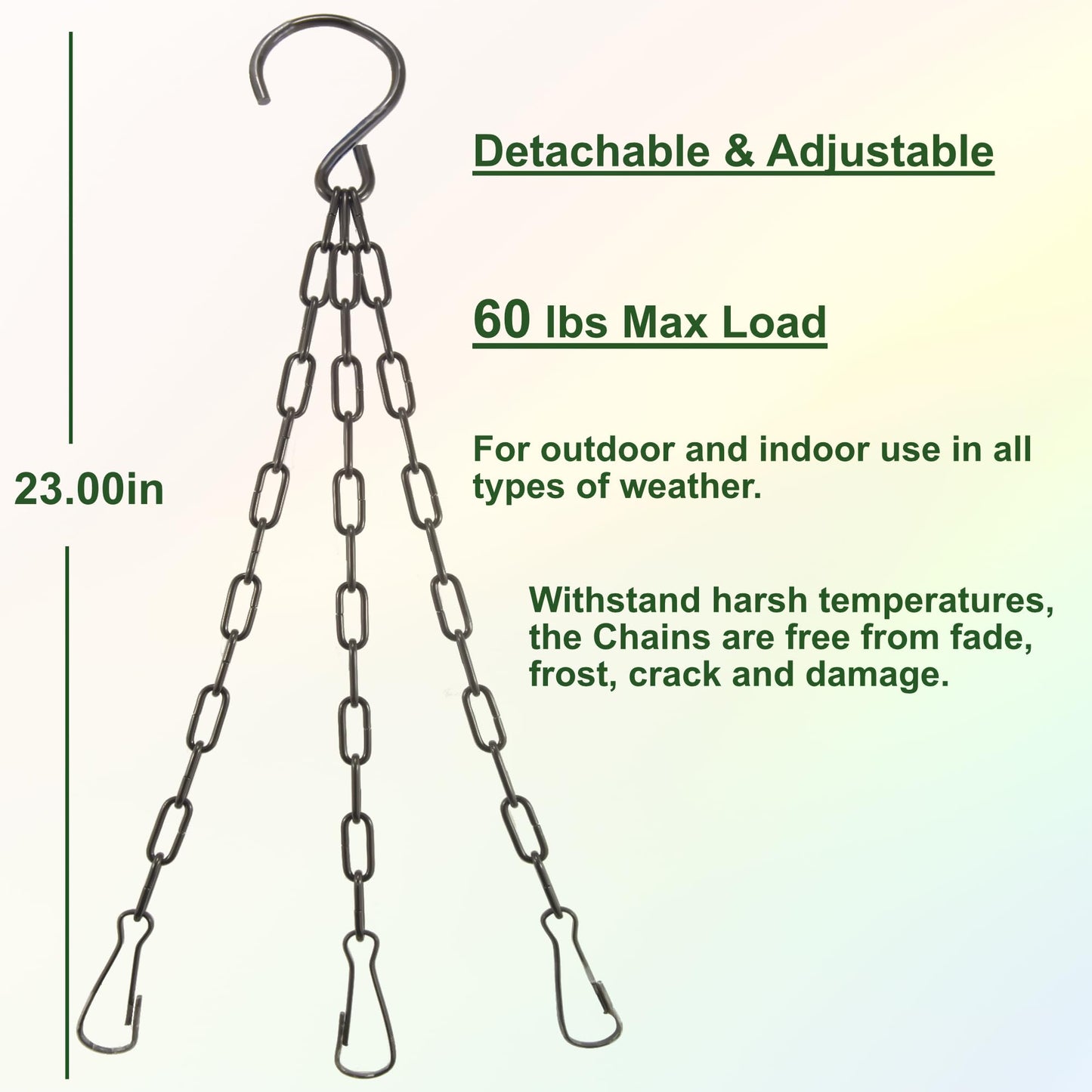 Meinvcisi Heavy Duty Black Metal Hanging Chains for Plants Pots Baskets, Replacement Chains, 23 Inch, 60 lbs Capacity, 2 Packs, Anti-Rust, Adjustable, for Heavy Planters, Bird Feeders, Lanterns.