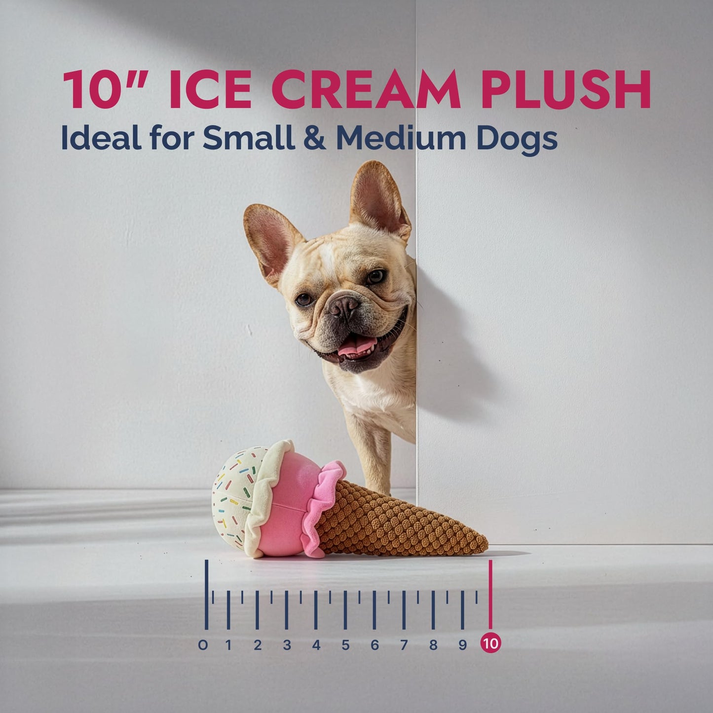 Pet Lou 10 Inch Ice Cream Plush Chew Toy, Boredom Buster Dog Toy with Squeaker and Crinkle, Durable Two-Layer Fabric for Teething Puppies, Heavyweight Plush