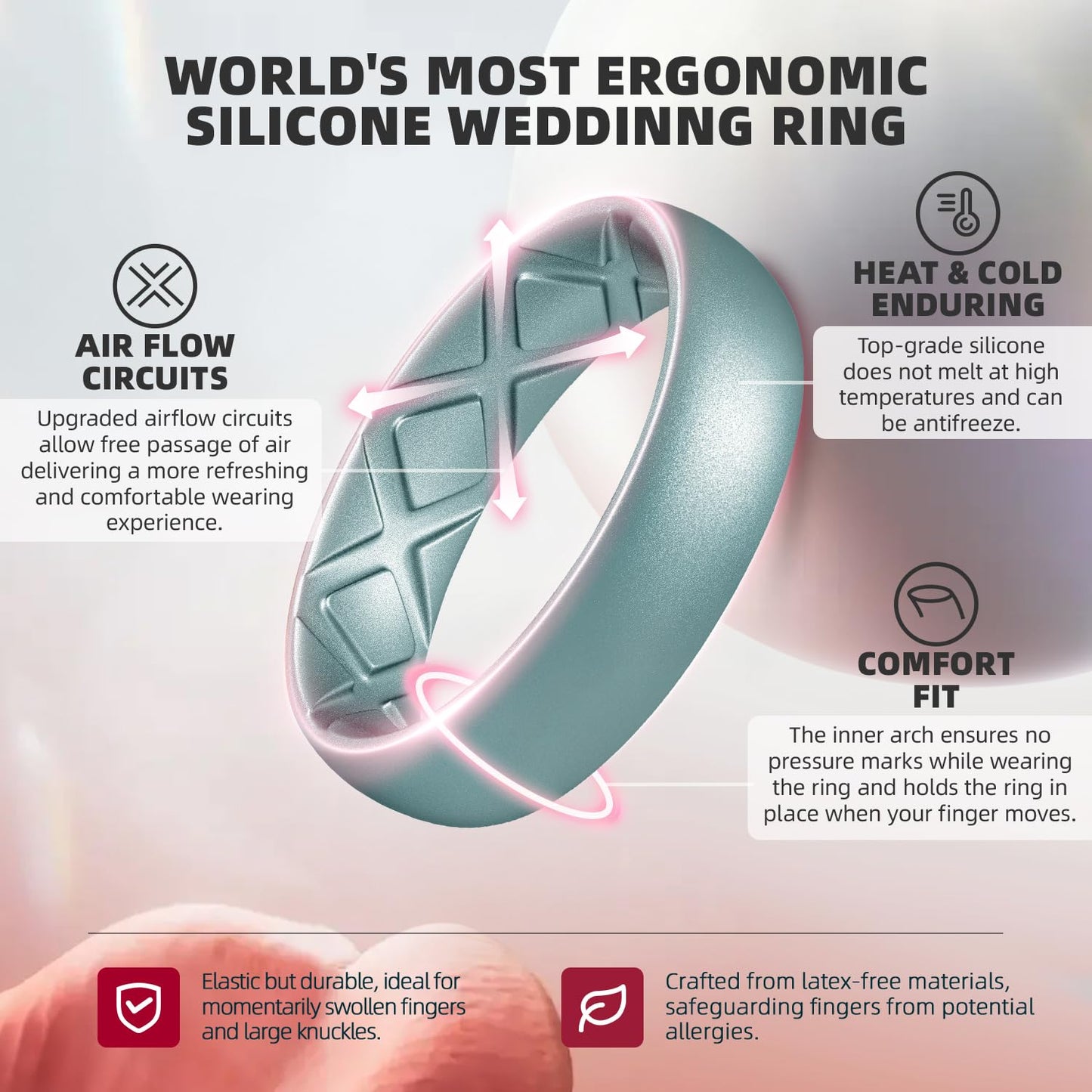 Egnaro Women’s Silicone Engagement Rings, Inner Arc Ergonomic Breathable Design with half sizes, Rubber Wedding Bands，5.5mm Wide-2mm Thick