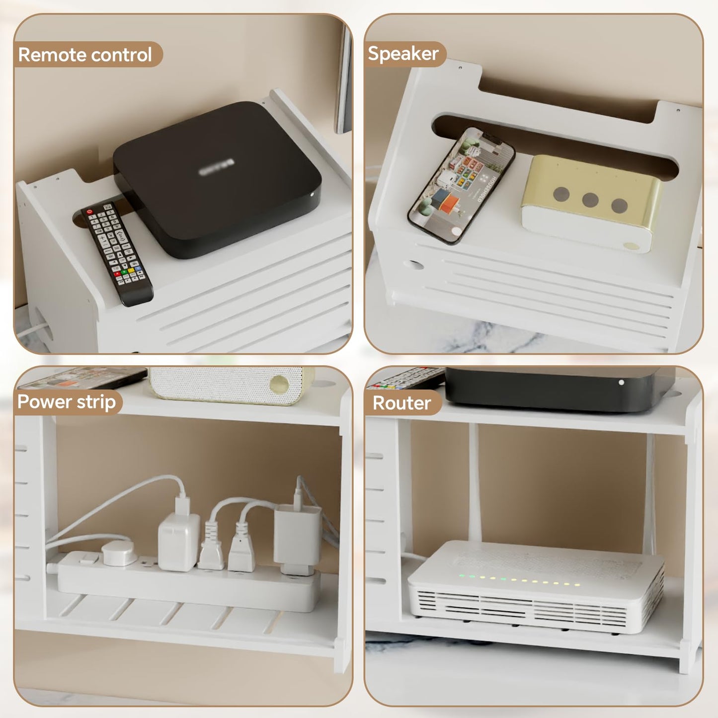 HAIDAIYA Wooden WiFi Router Storage Box Hider Shelf, Decorative Projector Box Hider Rack Countertop, for Cable, Modem, Internet, Router Power Cover Storage Organizer Cabinet Wall Mounted, Solid Wood