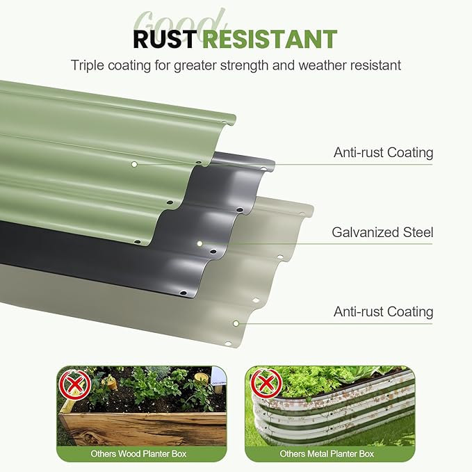 G GOOD GAIN 4-in-1 Adjustable Raised Garden Bed Kit | Galvanized Planter Boxes for Vegetables, Flowers | 12" Tall, Multiple Sizes (5x3x1ft, 4x4x1ft, 6x2x1ft, 7x1x1ft) | Outdoor Metal Raised Bed, Green