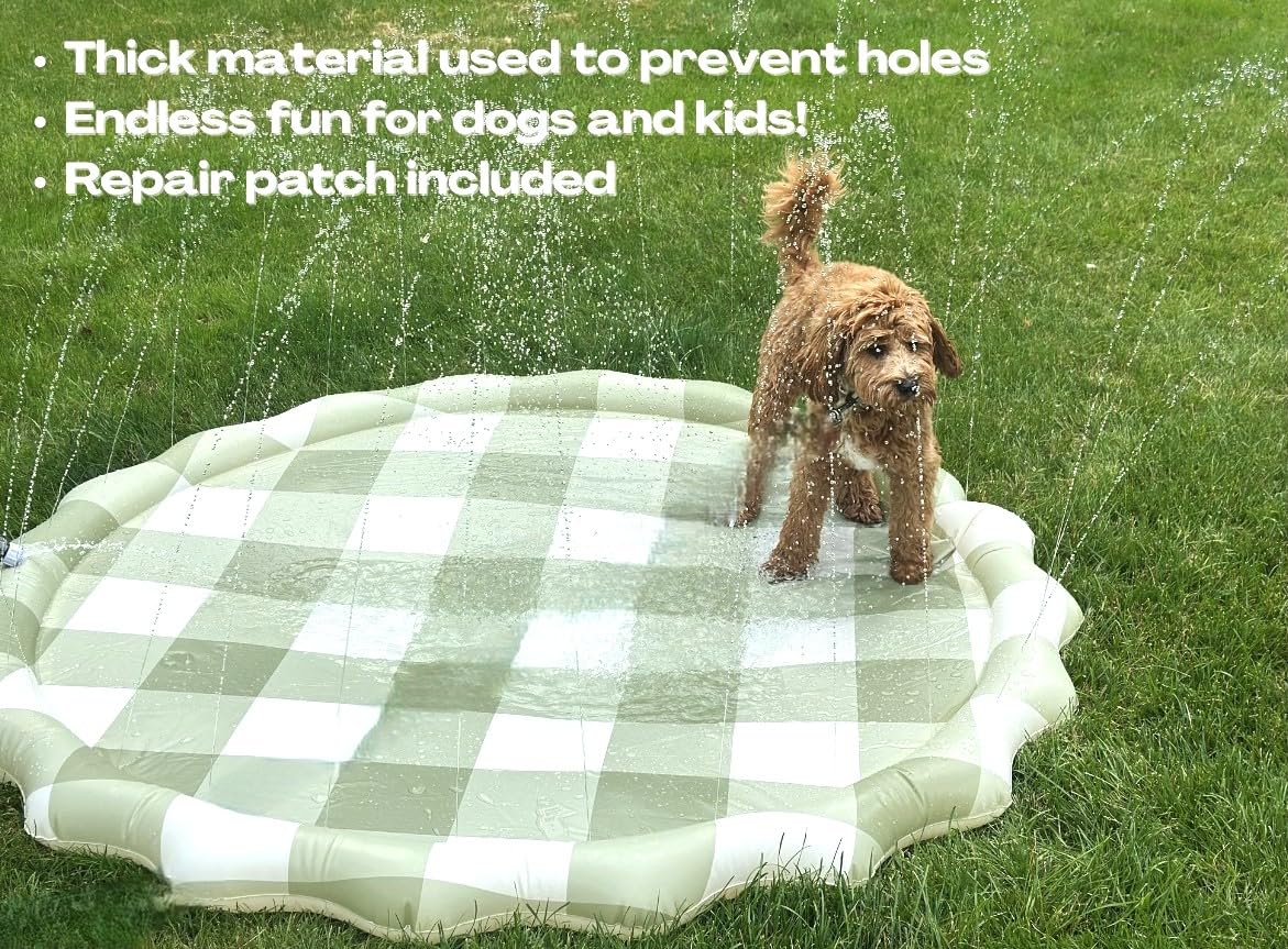 Neutral Gingham Splash Pad for Kids - Outdoor Sprinkler for Kids & Toddlers, Water Mat Sprinkler Toy-Splash Pool 67in