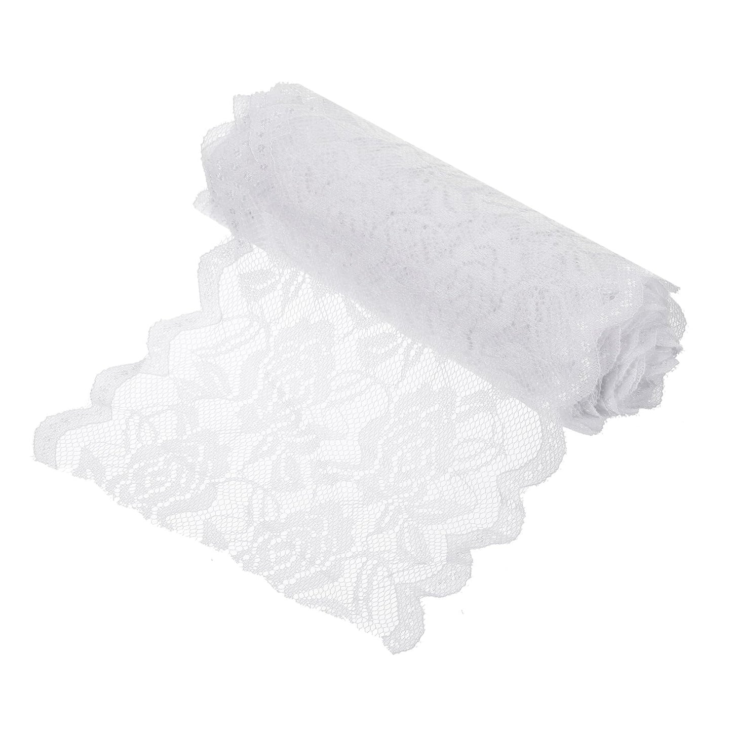 MECCANIXITY 6 Inch Wide 11 Yard Lace Ribbon Floral Pattern White Lace Trim Ribbon for Sewing Making, and DIY Crafts, Gift Wrapping, Bouquets, Wedding Decor