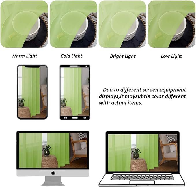 Chyhomenyc Sheer Curtains 36 inch Length 2 Panels Set, Light Filtering Voile Rod Pocket Short Window Curtians for Bathroom Living Room Farmhouse Small Windows, Each 42Wx36L in, 2PCS, Lime