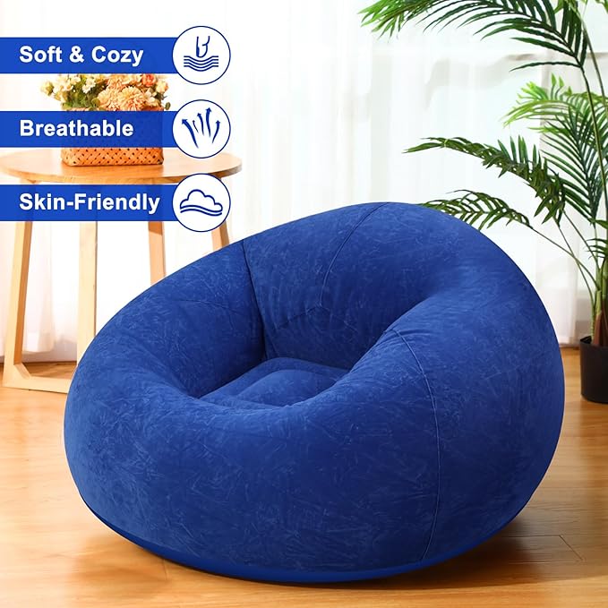 Realspring 12 Pcs Bean Bag Chairs for Adults Inflatable Chairs with Electric Air Pump,Blow up Couch Folding Portable Inflatable Couch Lazy Sofa for Reading Living Room Camping (Dark Blue)