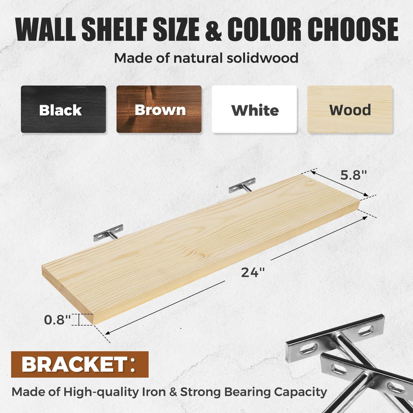 ABSWHLM Floating Wall Shelves 3-Pack - 24-Inch Rustic Wooden Shelves for Storage and Décor, Easy Installation for Living Room, Bedroom, and Kitchen