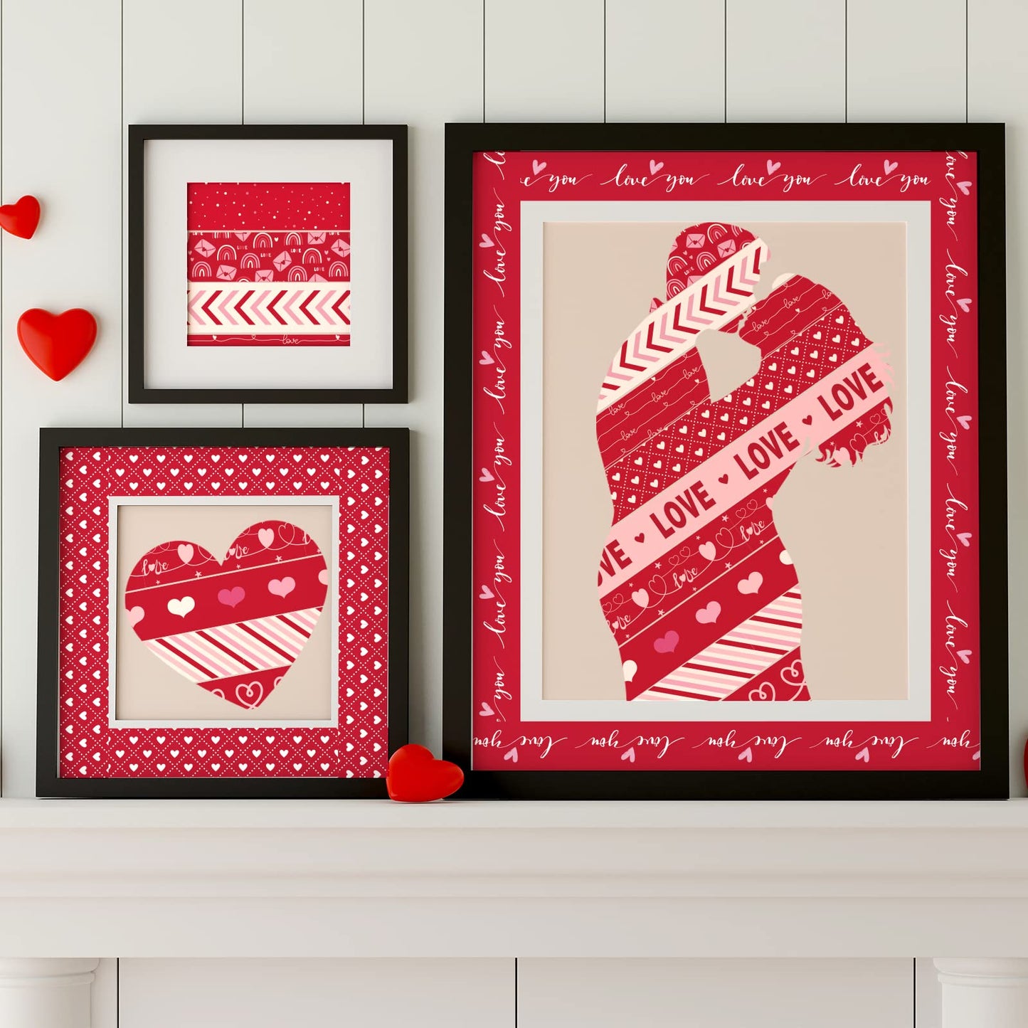 Whaline 12 Rolls Valentine Washi Tape Red Heart Love Masking Tape Sticker Assorted Design Valentine Washi Tape for Wedding Scrapbook DIY Craft Gift Wrapping, 0.6in x 16.4ft