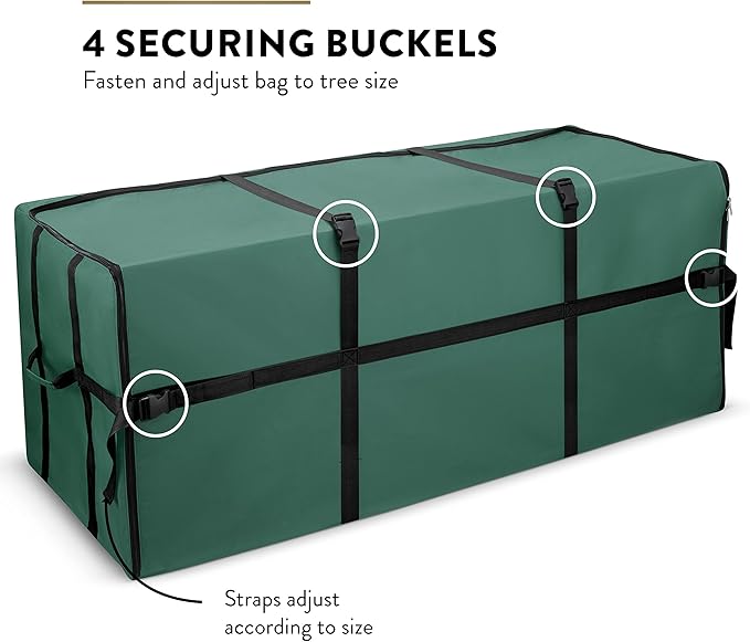 ZOBER Wide Christmas Tree Storage Bag - Maximum Accessibility - Fits 9 Ft Trees - 600D Oxford Fabric Christmas Tree Bag For Storage Box For Xmas - Strong, Durable Straps & Handles - Card Slot - Green