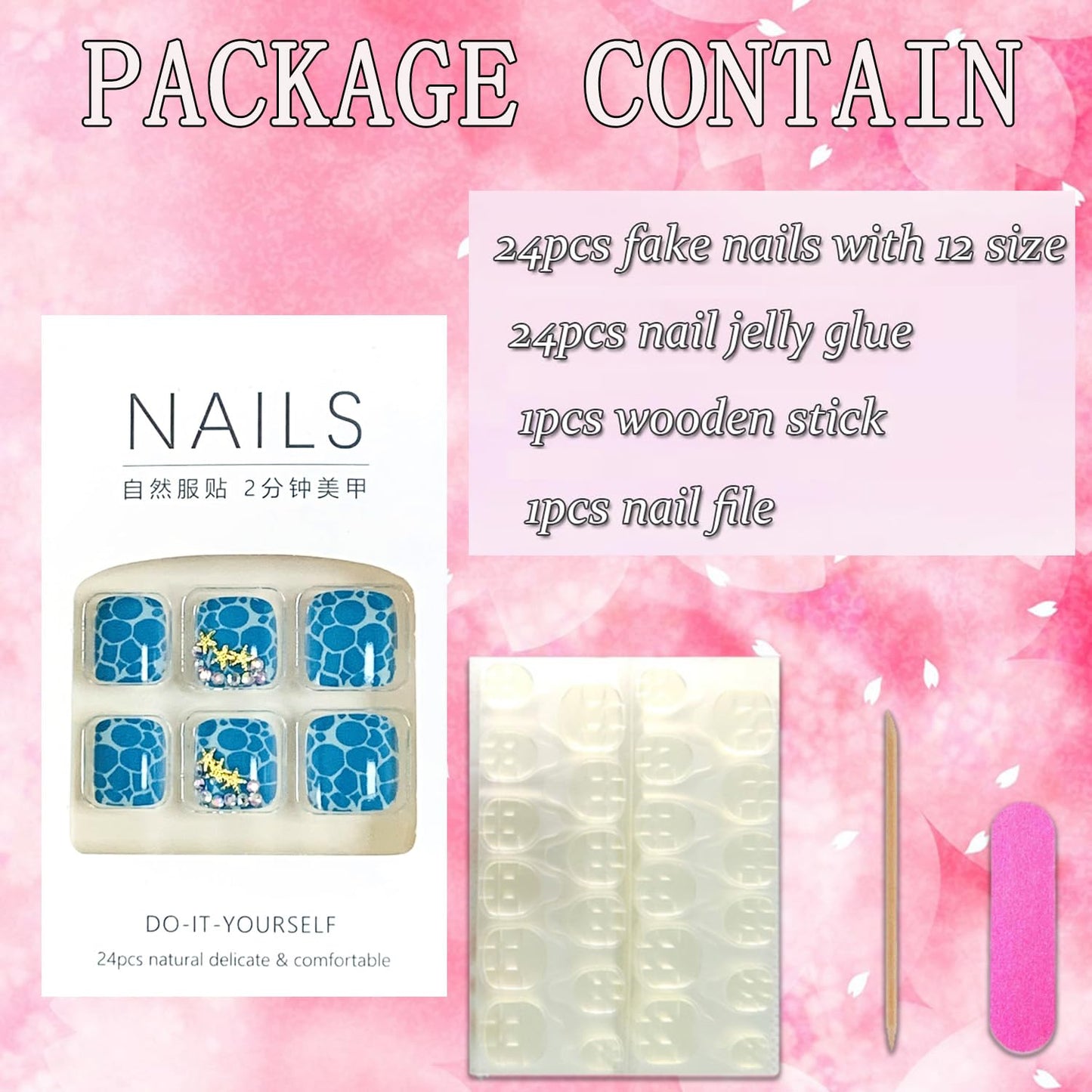 FIEONCIY Press on Toenails with Designs Acrylic Fake Nails for Toe Artificial False Nails with Charms Glue on Toe Nails for Spring Summer Stick on Toenails for Women Girls(F357)