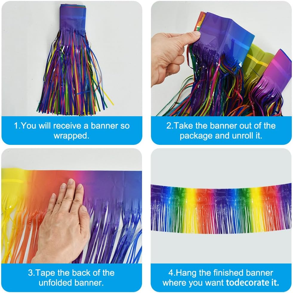 BEISHIDA 3 Packs Metallic Foil Fringe Garland Rainbow Wall Hanging Tinsel Fringe Banners for Car Floats Bridal Shower Wedding Birthday Easter Graduation Holiday Party Decoration(30 Feet)