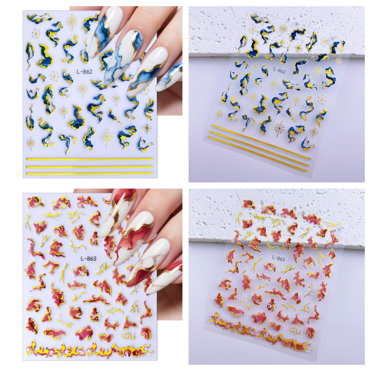 Marble Pattern Nail Art Stickers, 3D Embossed Retro Nail Decals, Self Adhesive Nails Decoration Supplies for Women Nails Design(Marble-12 Sheets)