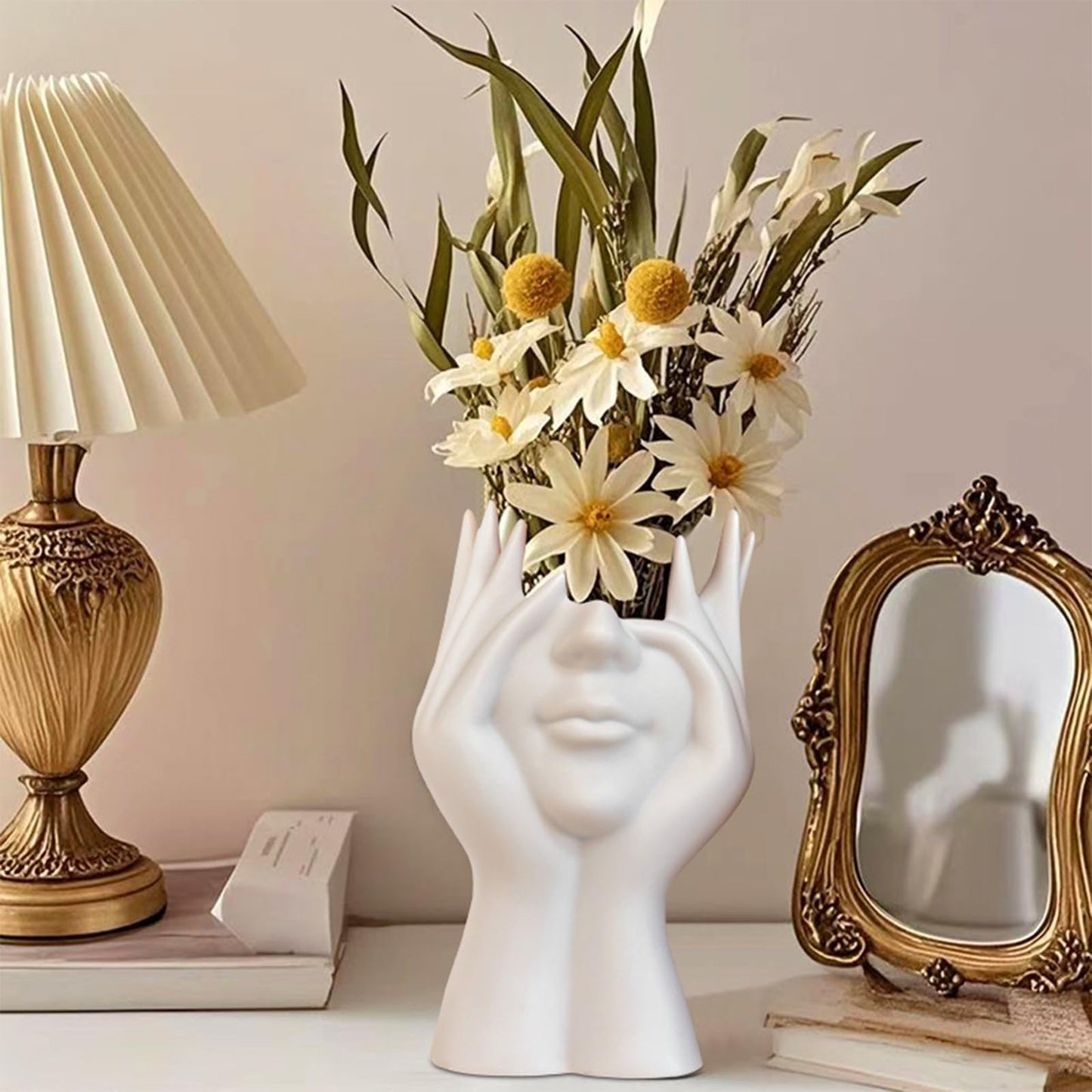 Swanswick Decorative Face Planter, White Plastic Head Vase, Modern Art Flower Pot（Plastic）