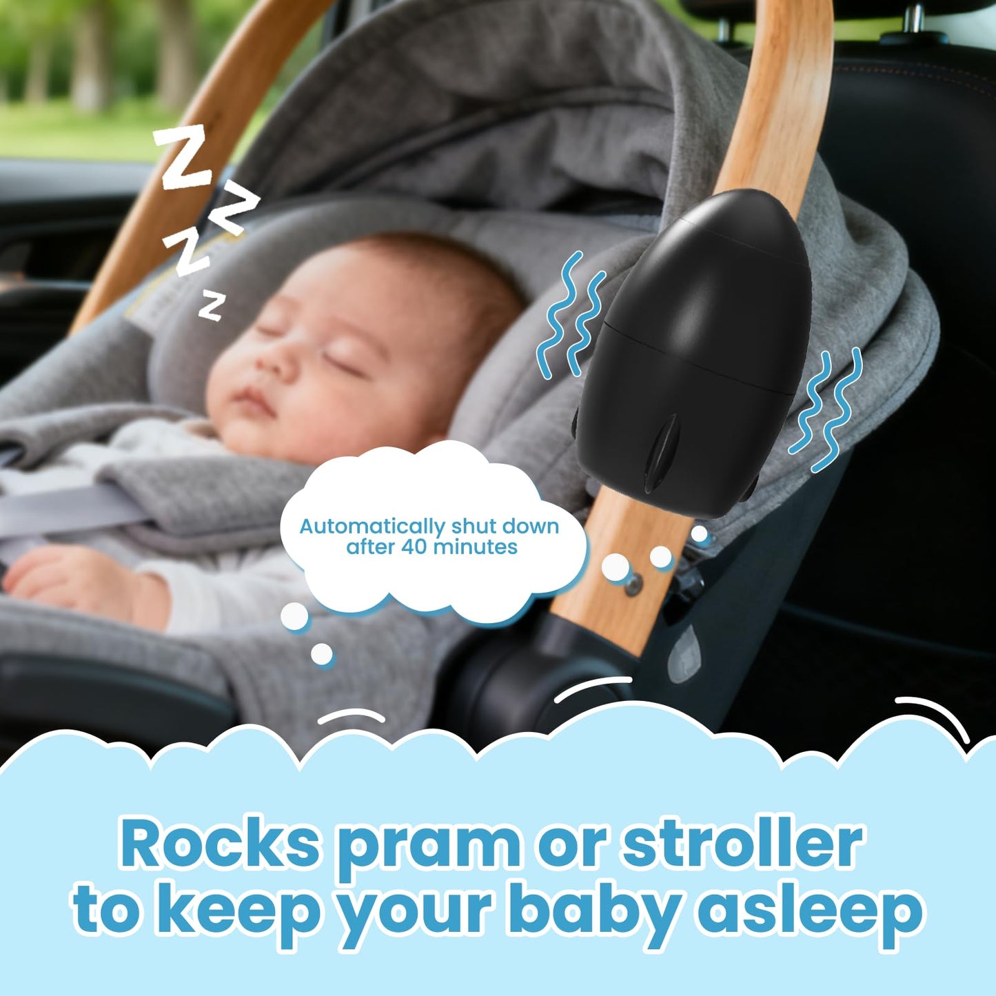 TUWEIPAIKE Portable Stroller Rocker, Baby Vibrating Soother with 5 Speed Settings and 40-Minute Timer - Fits Pushchairs & Prams and Strollers (Black)