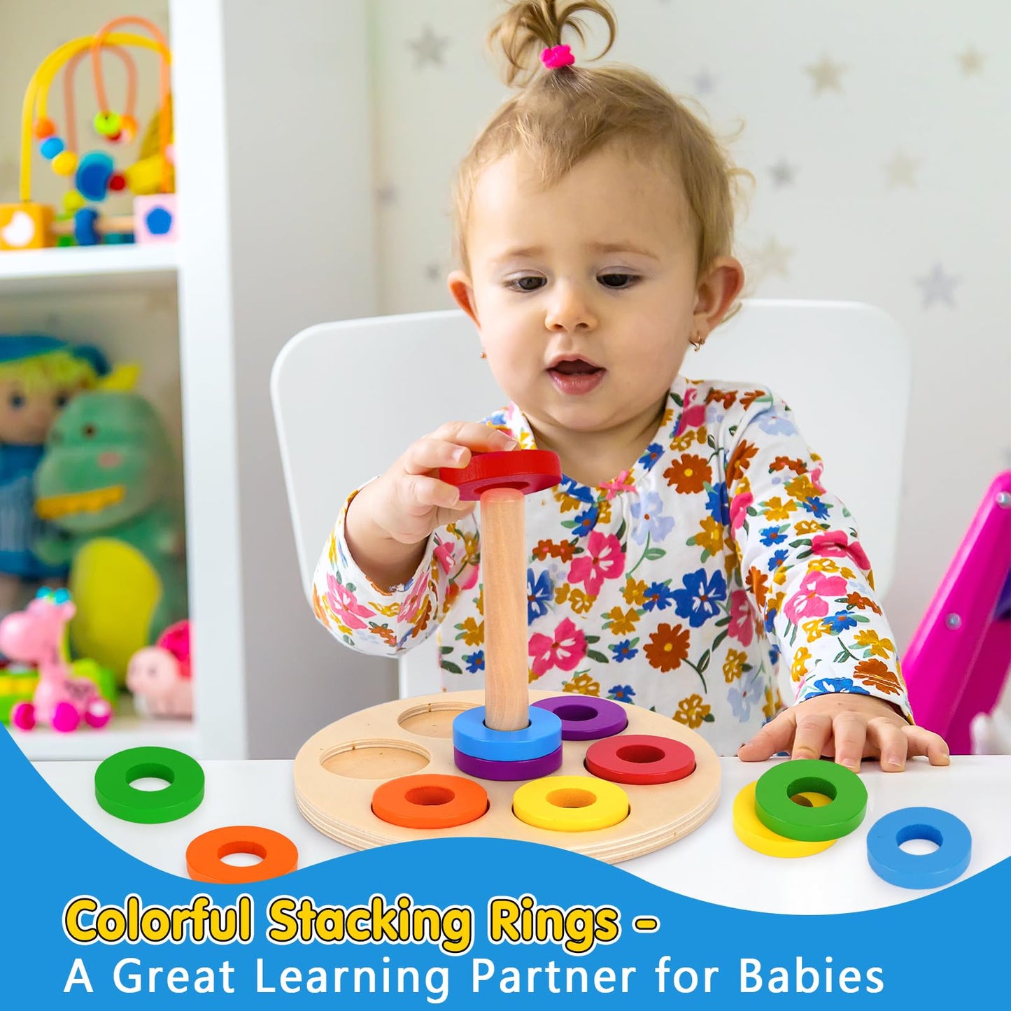 KMTJT Montessori Educational Toys for 1+ Year Old Toddler, 1st First Birthday Gifts for 1-2 Years, Includes Stacking Cups, 2 in 1 Object Permanence Box, Bead Maze, Mirror Puzzle and More